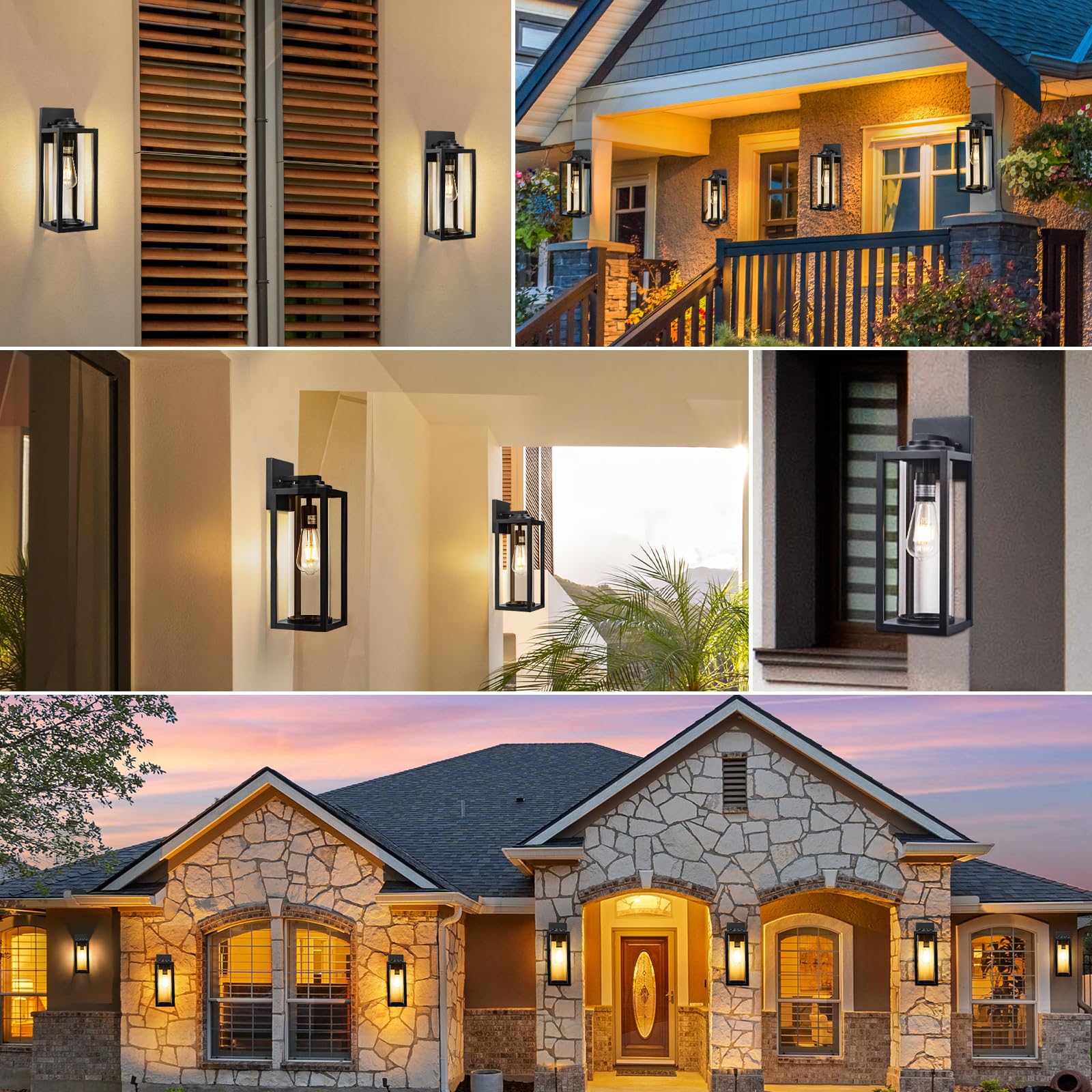 16 Inch Large Outdoor Wall Lights - 2 Pack Modern Black Exterior Light Fixtures with Clear Glass Shade, Waterproof Porch Lighting for House, Farmhouse, Garage & Front Door - Perfect for Patio, Garden & Entryway Lighting