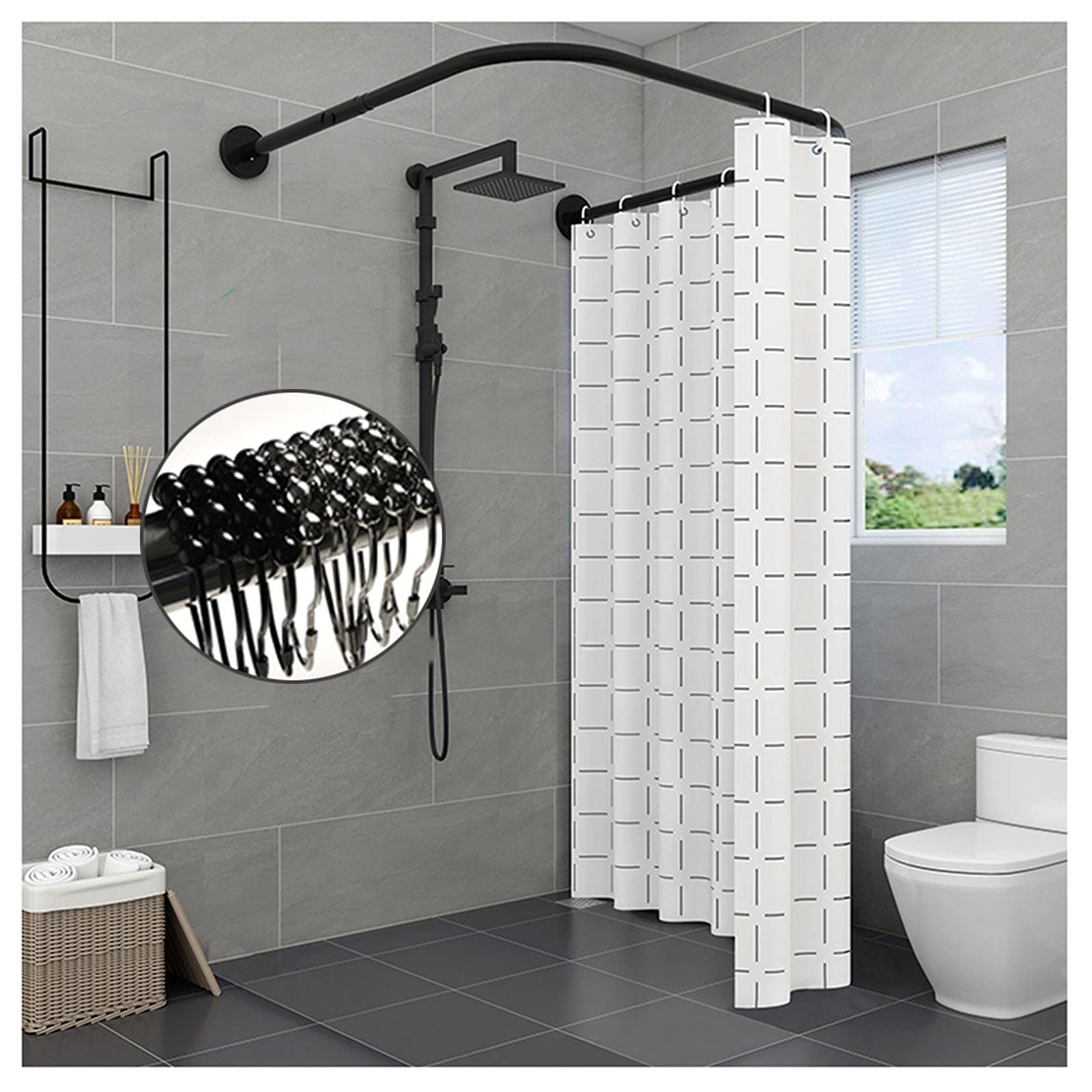 Adjustable Curved Shower Curtain Rod - No Drill Telescopic U-Shaped Bathroom Rail for Shower & Dressing Room | Perfect for Small Bathrooms, Walk-In Closets & Clothing Stores