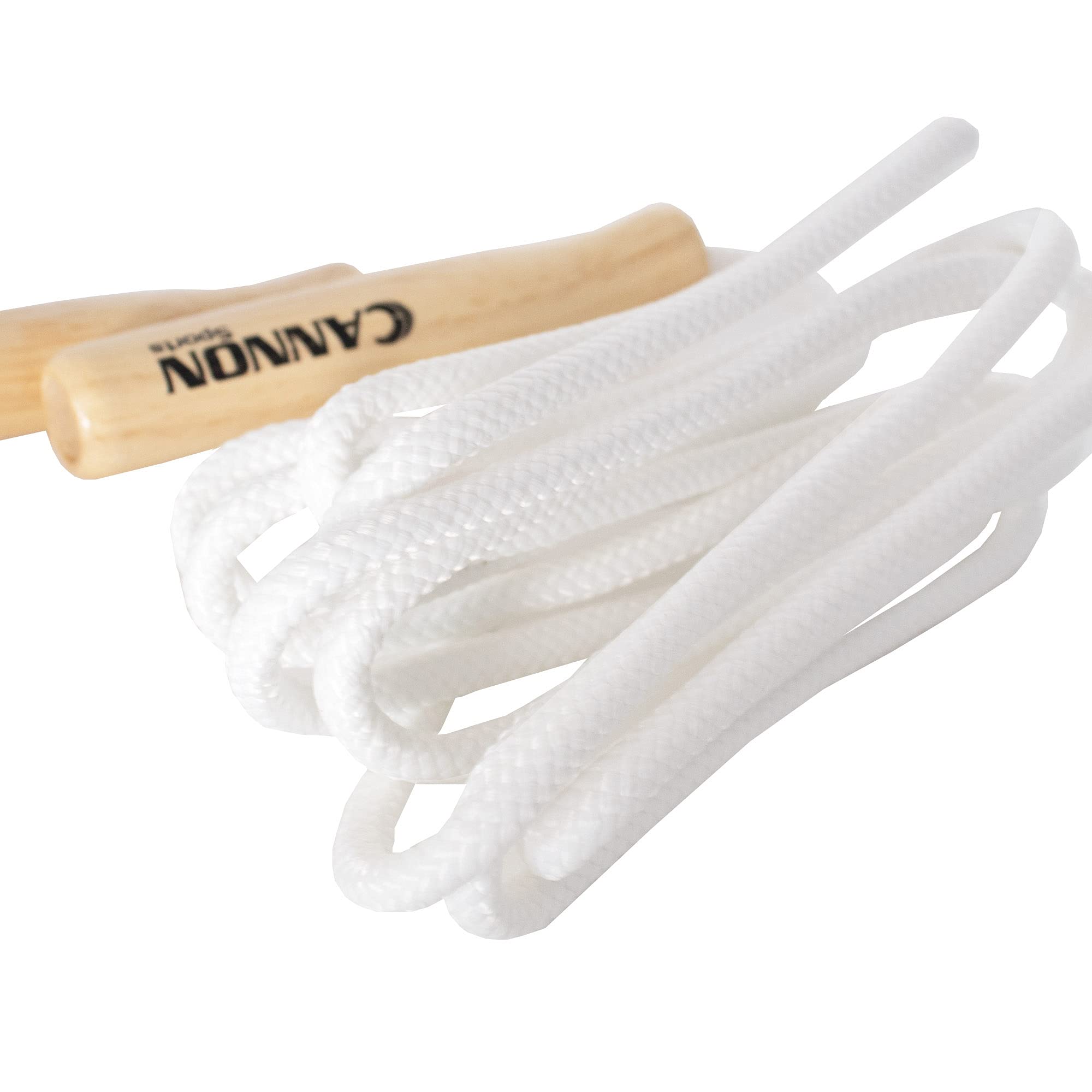 Cannon Sports White Jump Rope with Wooden Handles - Braided Polyester Skipping Rope for Fitness, Workout & Home Gym - Perfect for Cardio, Boxing Training & Weight Loss Exercises