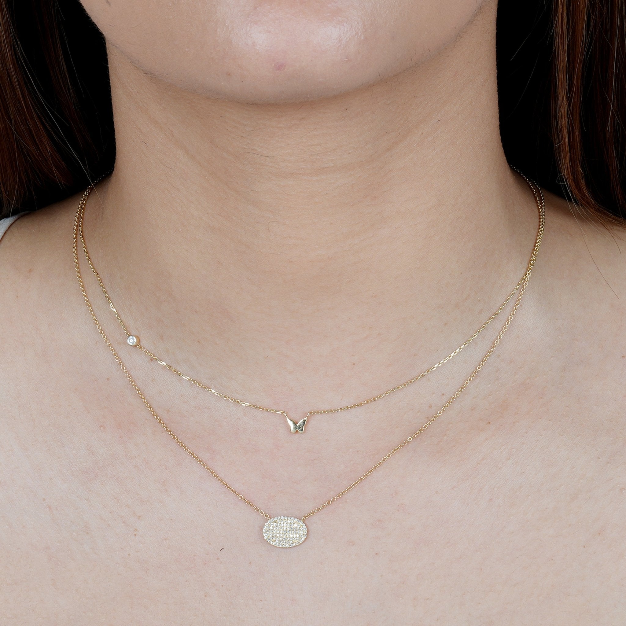 14k Yellow Gold Bubble Butterfly and Diamond Station Necklace - Elegant Layering Jewelry for Women, Perfect for Weddings, Anniversaries & Everyday Wear
