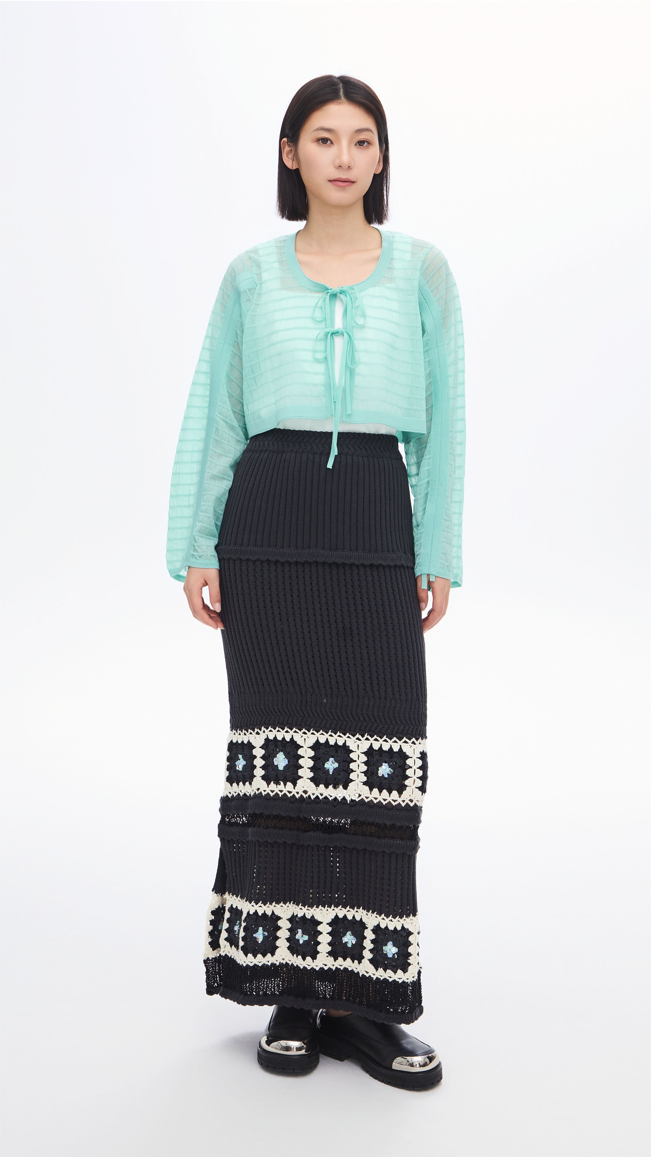 Sheer Checker Knit Cardigan for Women - Lightweight Open Front Sweater for Casual Outfits & Layering in Fall & Winter