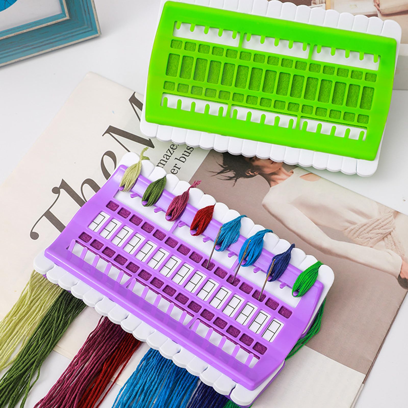 4-Piece 30-Slot Embroidery Thread Organizer Kit - Cross Stitch Floss Storage Box (Green, Blue, Pink, Purple) - Perfect for Needlework, DIY Crafts & Sewing Projects