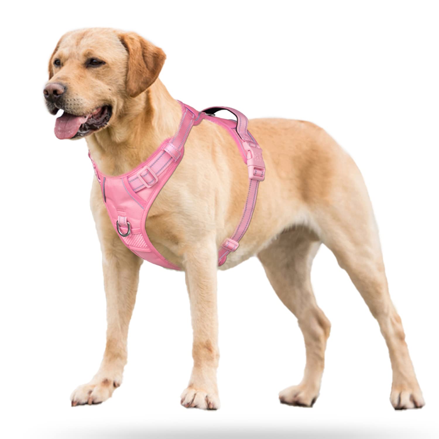 PoyPet No Pull Dog Harness - Reflective Adjustable Pet Vest with Padded Handle for Small Medium Large Dogs - Light Pink XL - Perfect for Walking, Training & Nighttime Safety