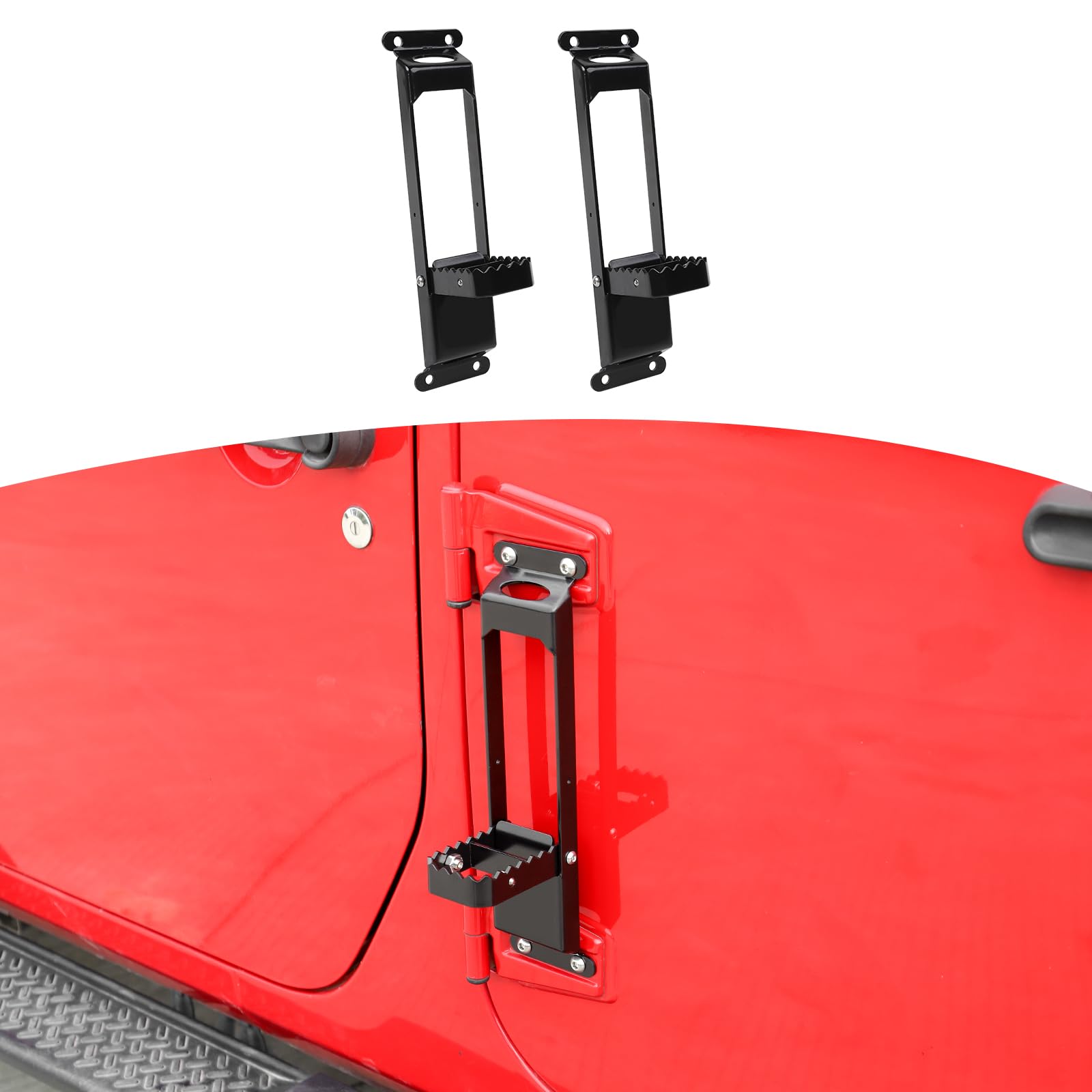 RT-TCZ Folding Foot Peg Pedal - Black Door Hinge Step for Jeep Wrangler JK JKU JL JLU & Gladiator JT | Heavy Duty Exterior Accessories (2-Pack) | Perfect for Off-Roading, Camping & Easy Entry/Exit