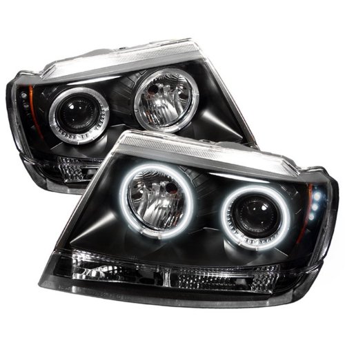 High-Performance CCFL Halo Headlights - Direct Replacement for 1999-2004 Jeep Grand Cherokee - Black/Clear Lens - Upgrade Night Visibility for Off-Road & Urban Driving