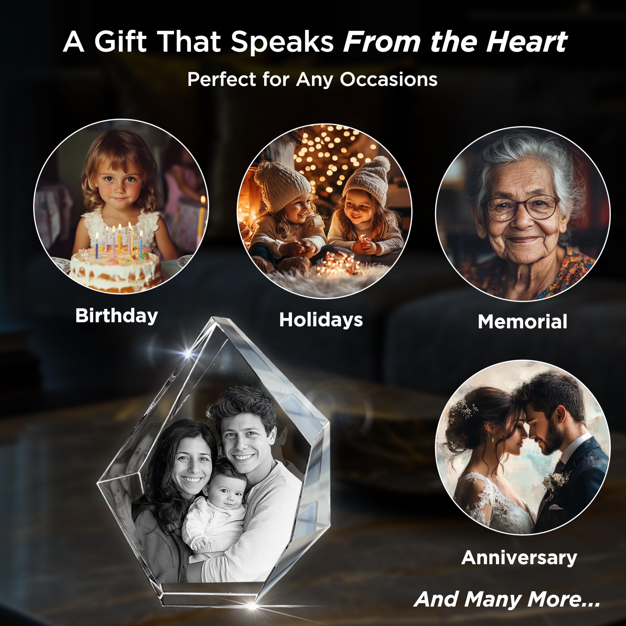 CAPTUR3D Personalized 3D Crystal Photo Gift - Custom Laser Etched Crystal with Your Photo - Perfect Mother's Day, Birthday & Anniversary Present for Mom, Wife & Women - Memorial Keepsake for Special Occasions - Home Decor & Office Display
