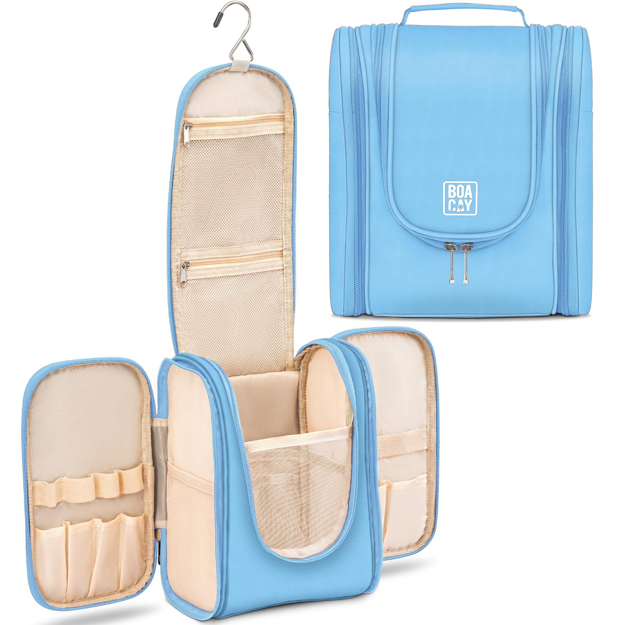 BOACAY Hanging Travel Toiletry Bag for Women & Men - Waterproof Makeup Organizer with 4 Clear Pockets - Perfect for Bathroom, Shower, Camping & Vacation Essentials Storage