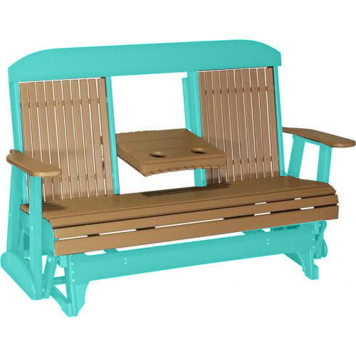 LuxCraft 5ft Cedar Recycled Plastic Highback Outdoor Glider Bench with Cup Holder - Weather-Resistant Patio Furniture for Garden, Deck, Porch Relaxation