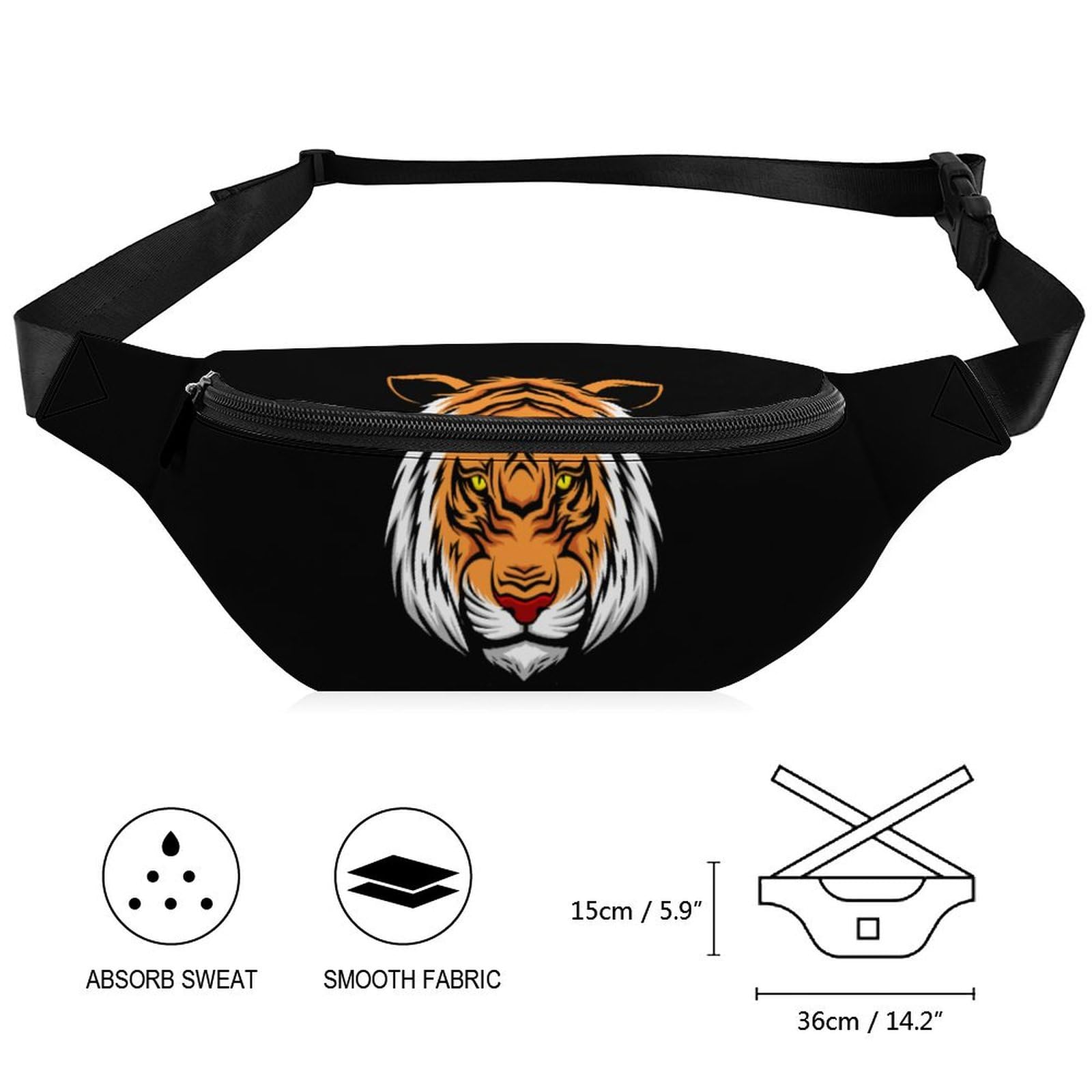 Angry Tiger Head Belt Bag - Adjustable Waist Pouch & Crossbody Bag for Women & Men - Perfect for Travel, Running, Hiking & Outdoor Activities