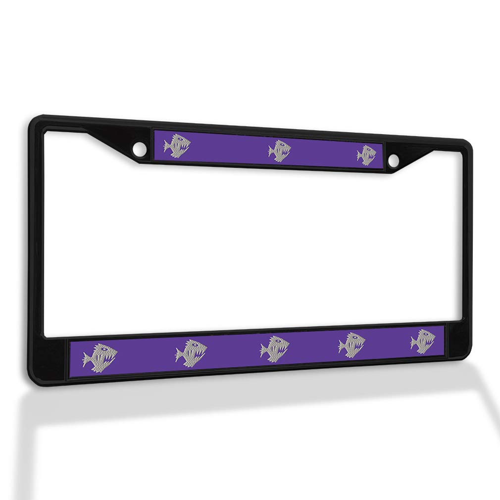 Premium Metal Insert License Plate Frame - Piranha Design, Weatherproof & Durable Car Accessory (Black, 2-Hole Solid Insert) - Perfect for Cars, Trucks & SUVs