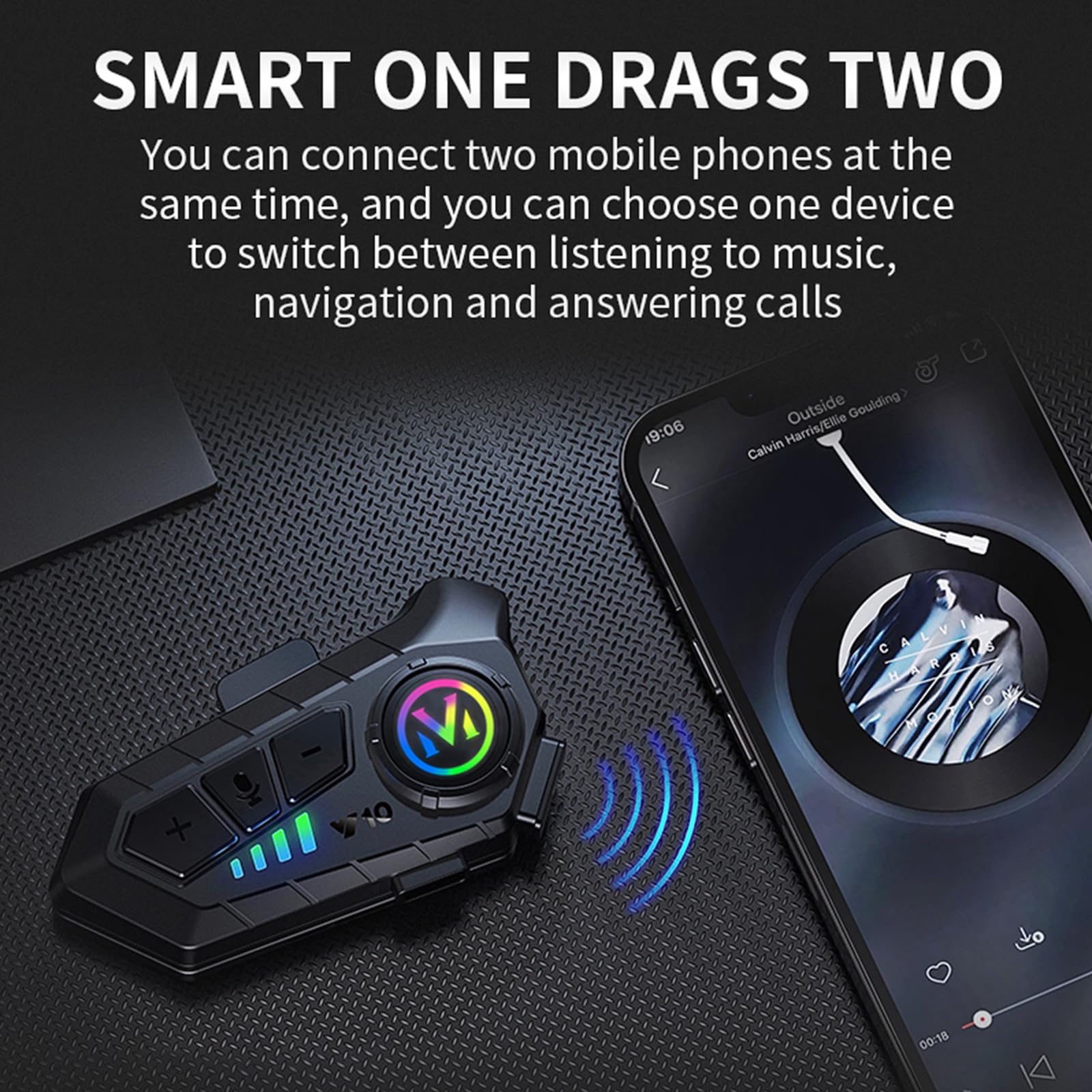 Bluetooth Motorcycle Helmet Headset - Single Rider Wireless Intercom, Noise Cancelling & Waterproof Speakers for Safe Riding, Commuting & Adventure Tours