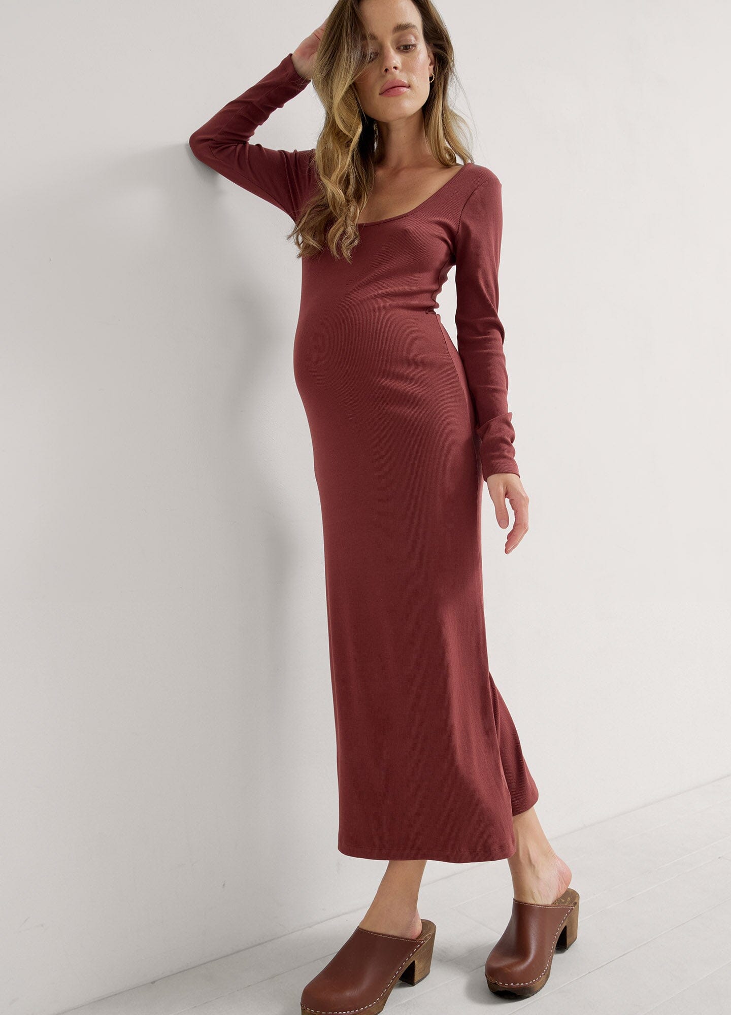 Long Sleeve Ribbed Knit Dress for Women - Stretchy Comfortable Bodycon Midi Dress - Perfect for Work, Date Night & Fall Layering