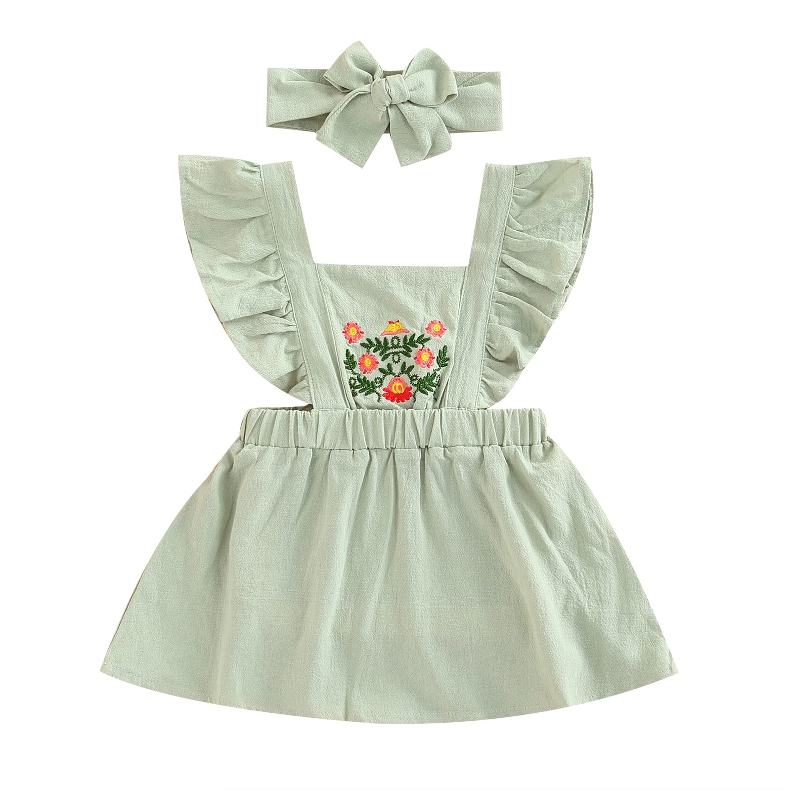 PanLidapan Toddler Baby Girls Summer Dress - Floral Embroidered Boat Neck Backless Dress with Fly Sleeves & Headband | Perfect for Beach, Party & Outdoor Play