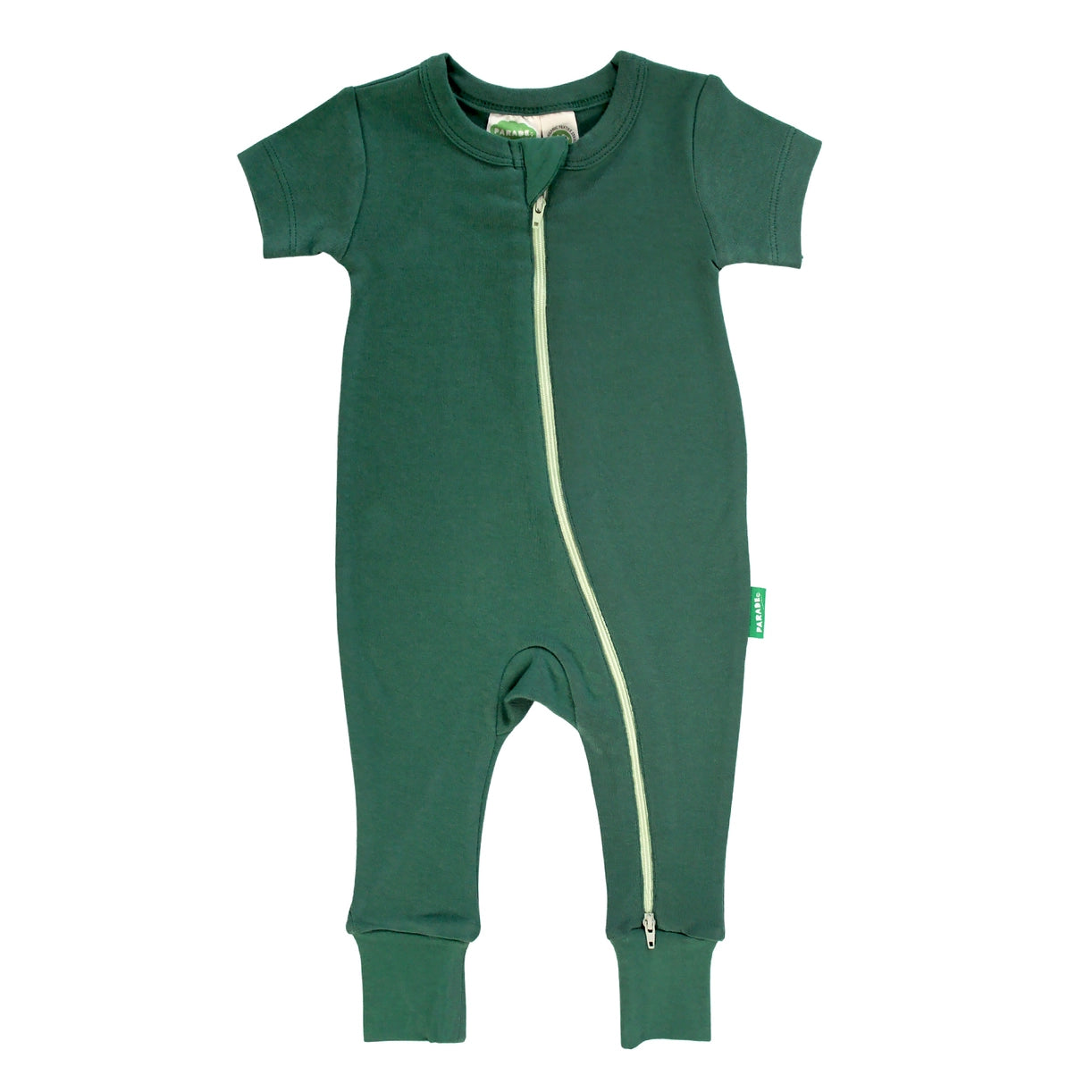 Parade Organics Emerald Green 2-Way Zip Short Sleeve Romper for Baby Girls | Soft Organic Cotton Jumpsuit | Perfect for Playdates & Photo Shoots