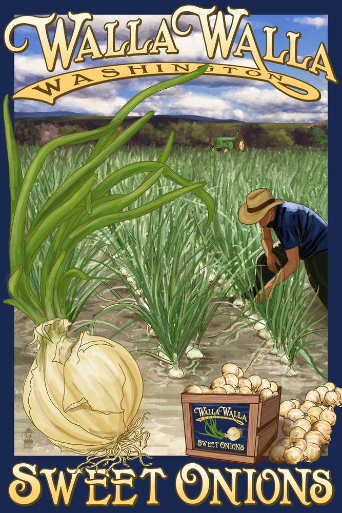 Walla Walla Sweet Onions Art Print - 9x12 Washington State Kitchen Decor - Perfect for Farmhouse, Country Style & Restaurant Wall Decor