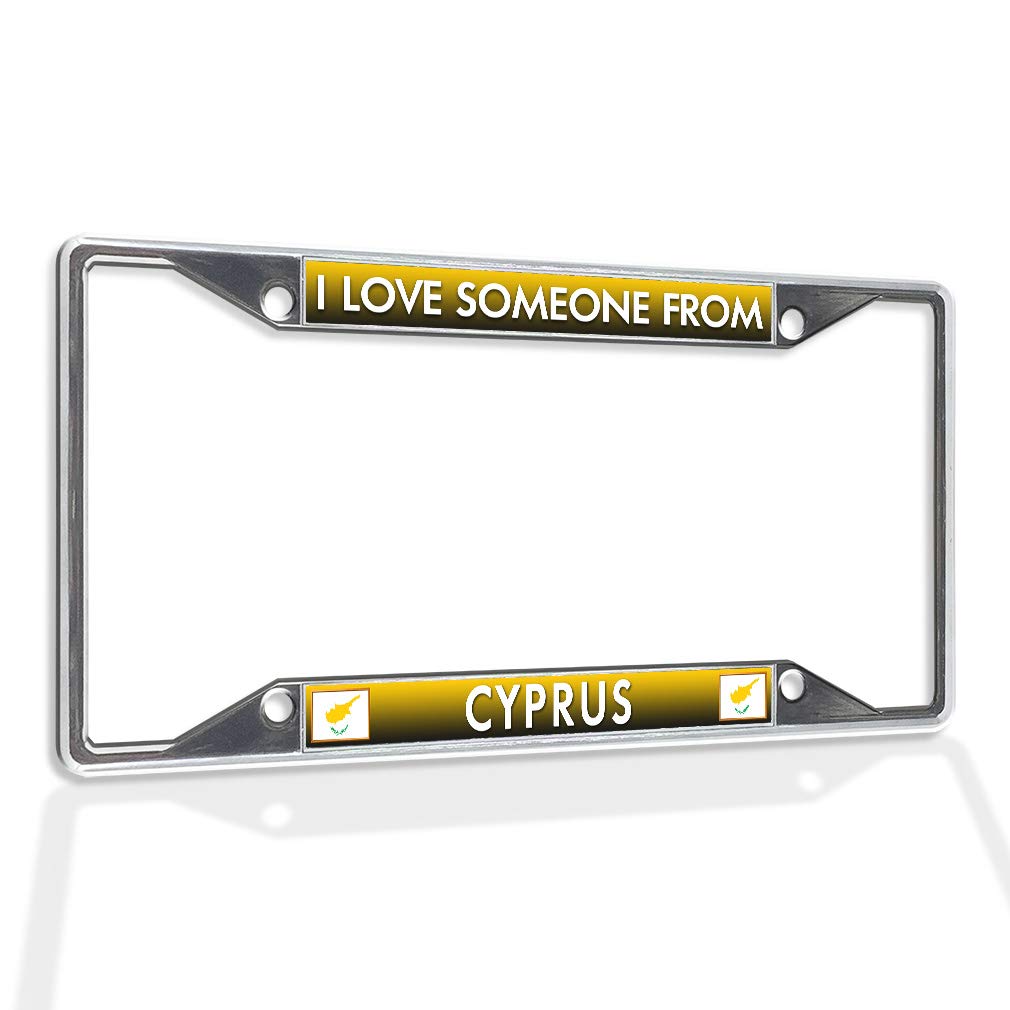 Premium Metal Insert License Plate Frame - 'I Love Someone from Cyprus' Design, Weatherproof & Durable Car Accessory, Chrome Finish with 4-Hole Solid Insert - Perfect for Car Enthusiasts & Gift Giving