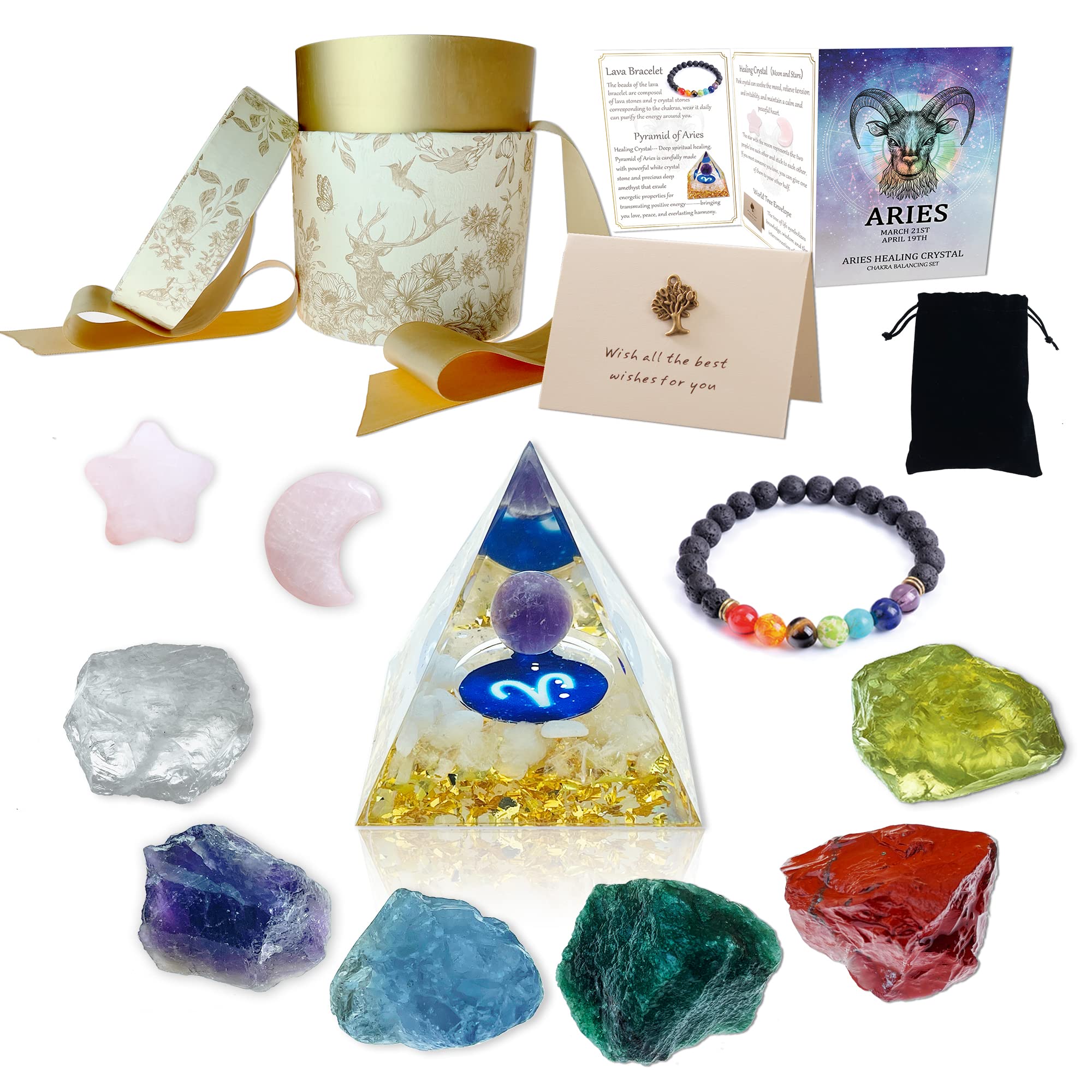 Aries Zodiac Healing Crystals & Stones Gift Set (11Pcs) - Spiritual Gifts for Women, Birthstone Collection, Chakra Balancing Gemstones - Perfect for Meditation, Yoga & Birthday Presents
