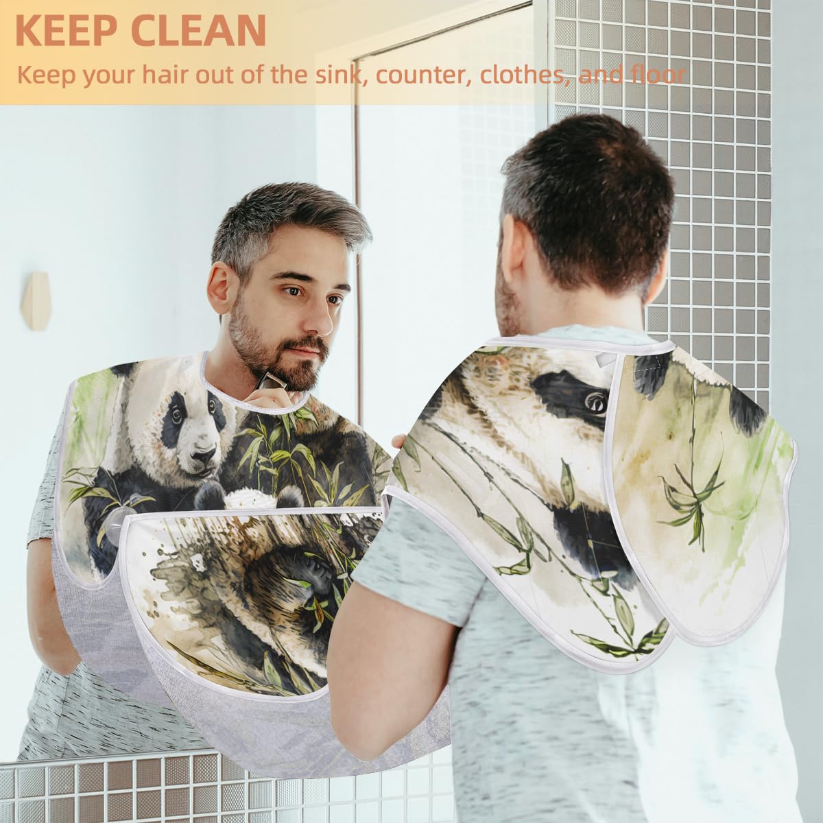 Men's Cute Animal Panda Beard Shaving Bib - Waterproof Hair Dye Apron for Barbers & Stylists - Sink Hair Catcher for Beard Trimming & Makeup - Perfect Gift for Grooming & Salon Use