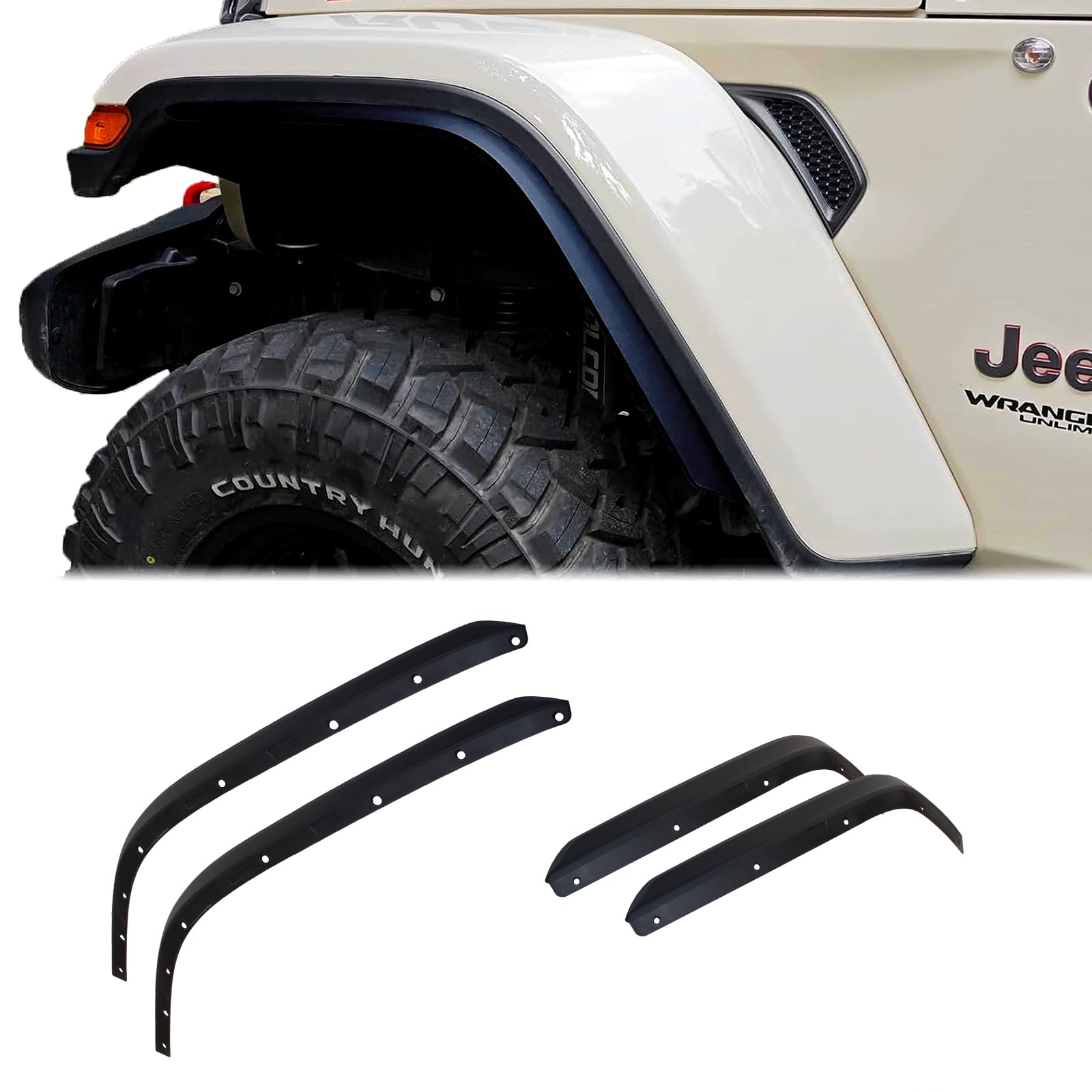 2018-2024 Jeep Wrangler JL JLU Unlimited Rubicon Front & Rear Fender Flares Extensions Set - High Clearance Wheel Fender Liner for 2/4 Doors | Off-Road Protection & Enhanced Style