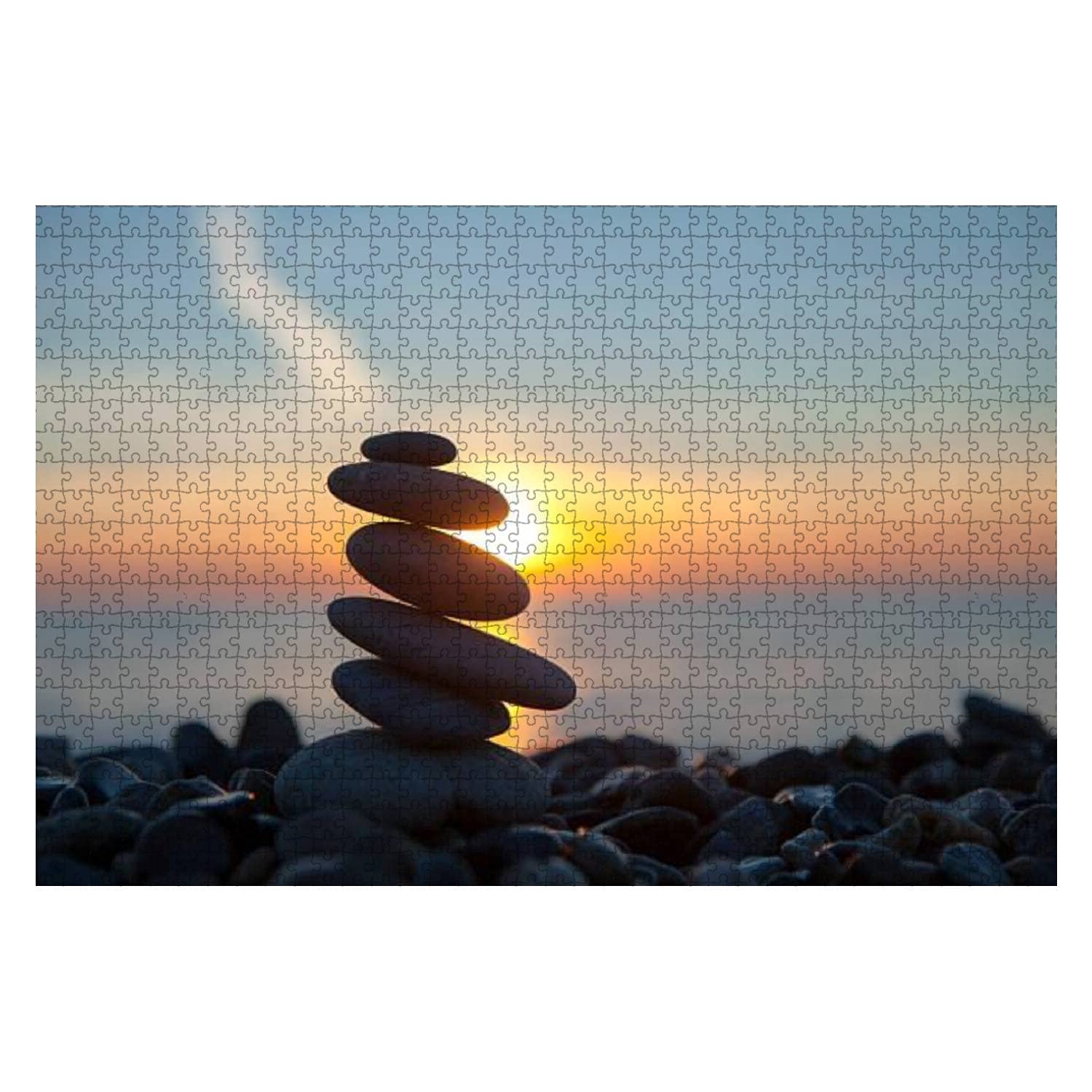 1000-Piece Wooden Jigsaw Puzzle - Stones on The Beach with Sunset Scenery | Educational & Stress-Relief Puzzle Game for Kids & Adults | Perfect for Family Bonding, Classroom Activities & Relaxation Therapy