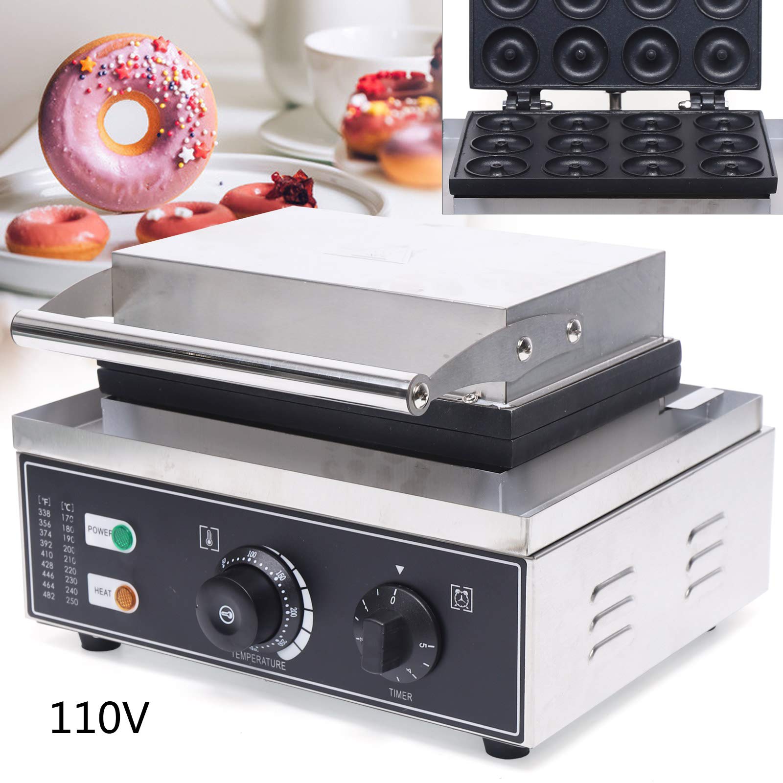 Commercial-Grade Nonstick 110V Electric Donut Maker Machine - 12 Mini 5cm Donut Baker for Restaurants, Cafes & Home Baking - Perfect for Breakfast, Snacks & Party Treats