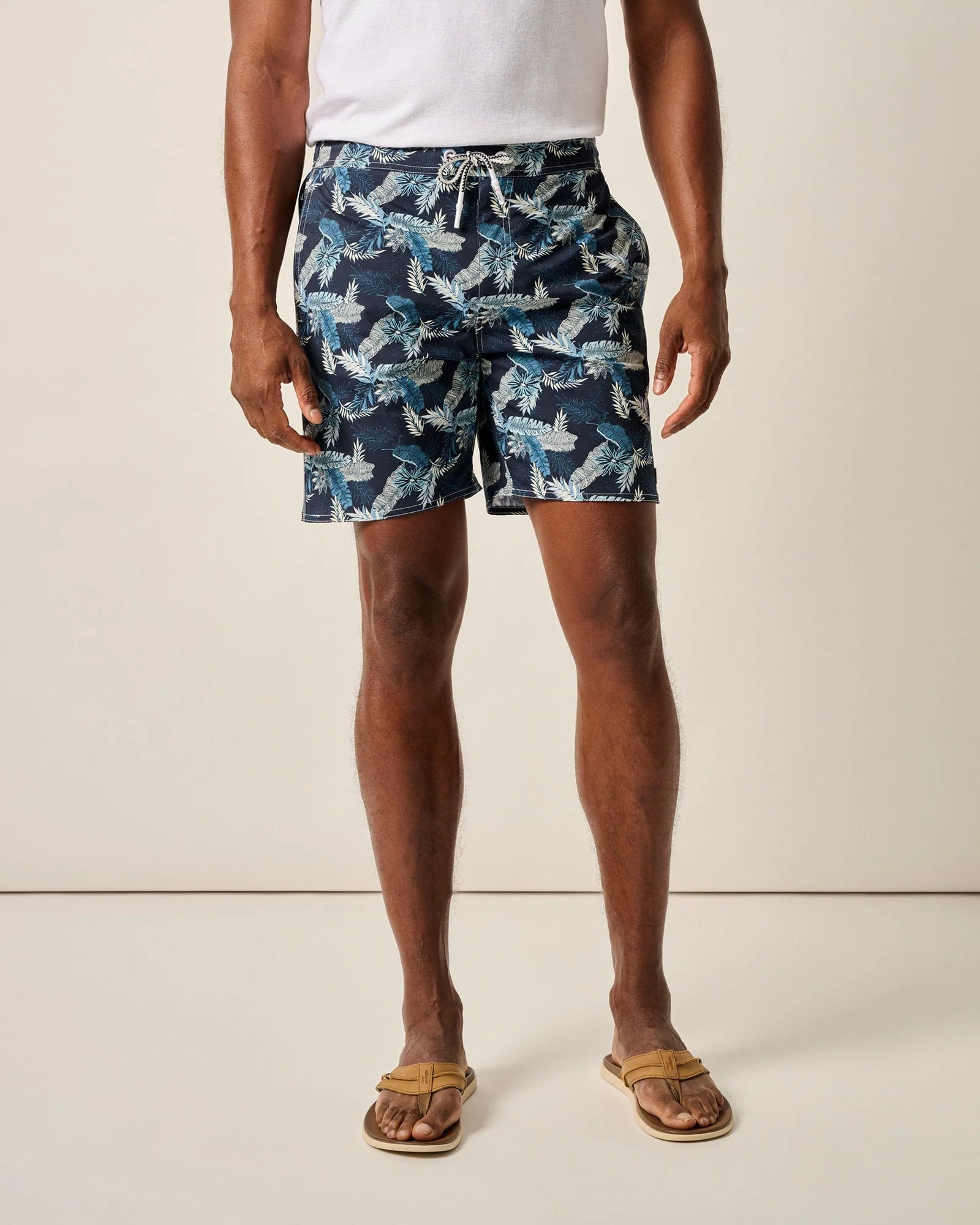 Johnnie O 7 Inch Shore Haven Swim Trunks for Men - Quick Dry Swim Shorts with UPF Protection - Navy Blue Beach & Pool Swimwear for Vacation, Surfing, and Water Sports