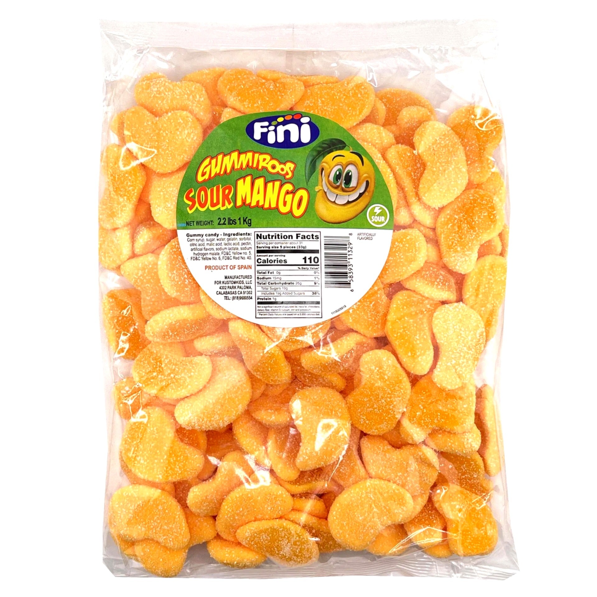 Kustomkids Gummyroos Sour Mango Candy - 2.2lb Bulk Bag | Sour & Sweet Snacks for Kids, Parties, Movie Nights & Road Trips