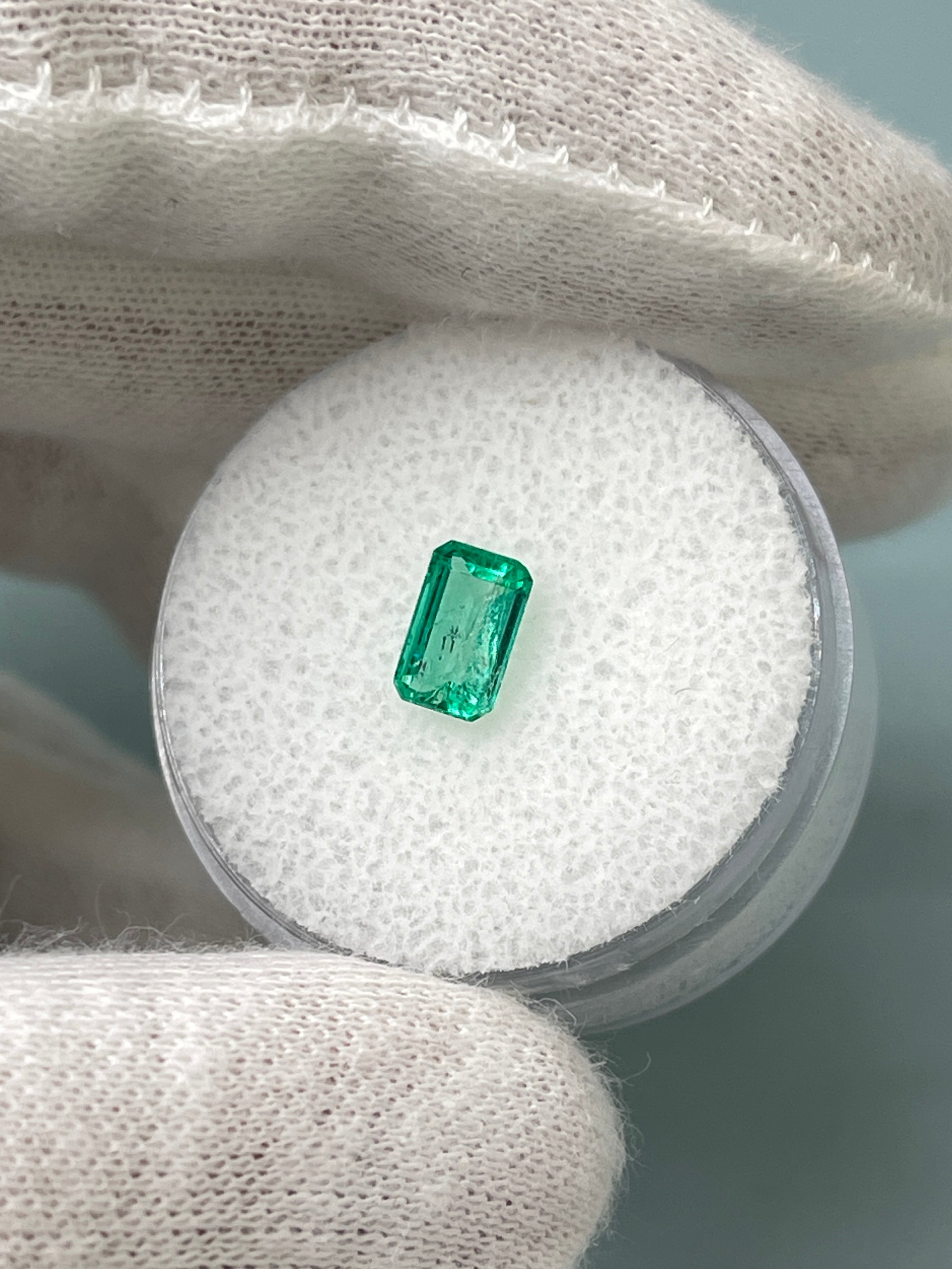0.77 Carat 7x4.5mm Glowing Loose Colombian Emerald - Emerald Cut Gemstone for Jewelry Making & Engagement Rings