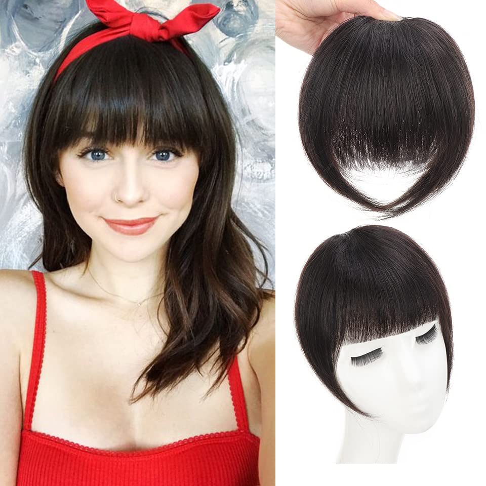 PARTYCART Clip-In Bangs Hair Extension - Thick Natural Full Front Straight Fringe with Temples | One Piece Hairpiece for Instant Hairstyle (Brown) | Perfect for Cosplay, Costume Parties & Everyday Wear