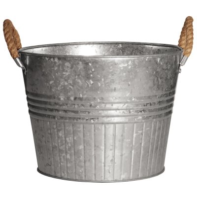 Galvanized Metal Round Planter with Rope Handles - 8 Inch Outdoor Garden Decor for Patio, Balcony & Home Décor (Pack of 66)