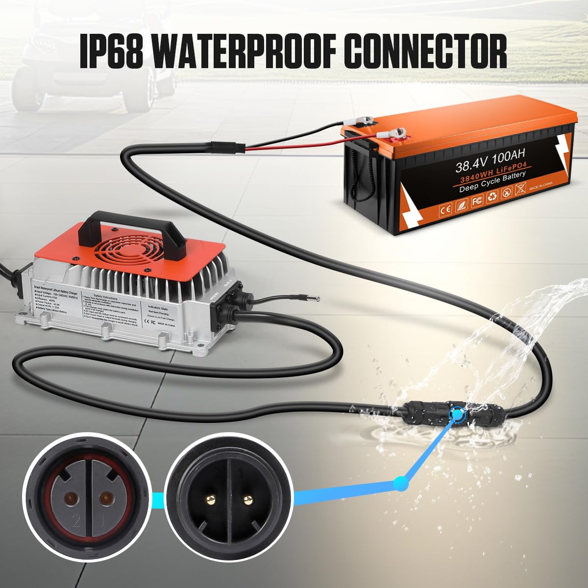 CMTOOL 36V 25A Lithium Battery Fast Charger for Golf Cart - IP67 Waterproof, 43.8V Smart Charger with Auto Shutoff - Perfect for Electric Golf Carts, Scooters & Outdoor Power Equipment