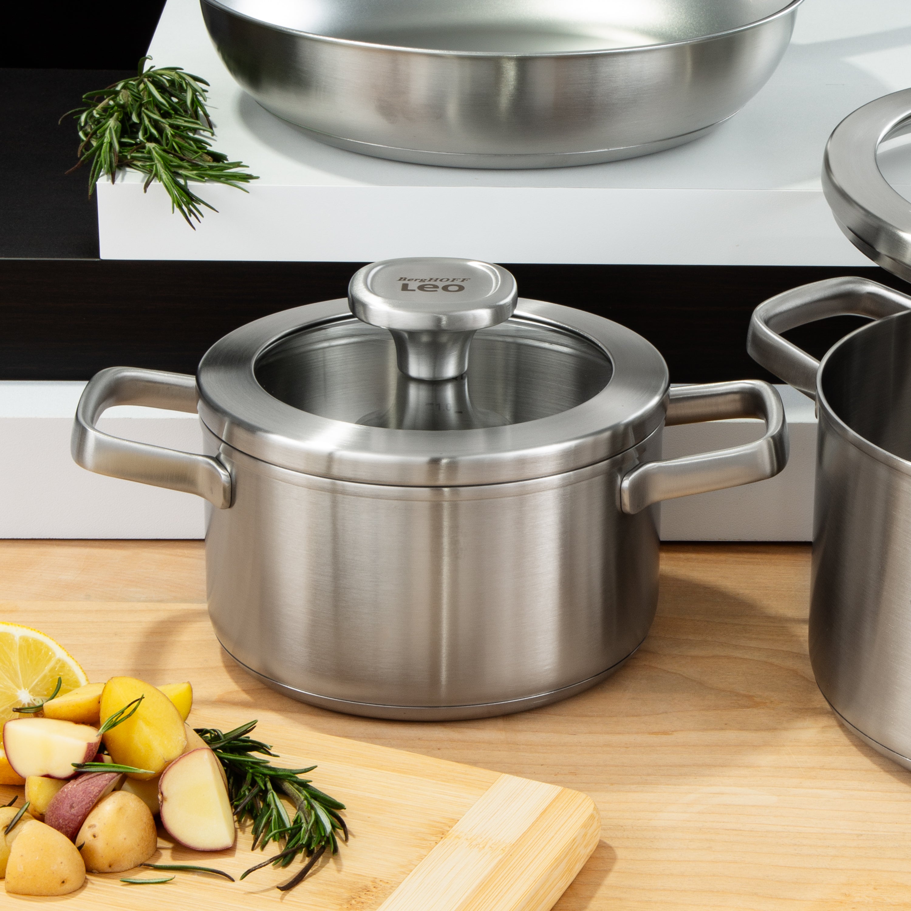 BergHOFF Leo Graphite 5-Piece Recycled 18/10 Stainless Steel Cookware Set - Durable & Eco-Friendly Pots and Pans for Professional Cooking & Home Kitchen Use