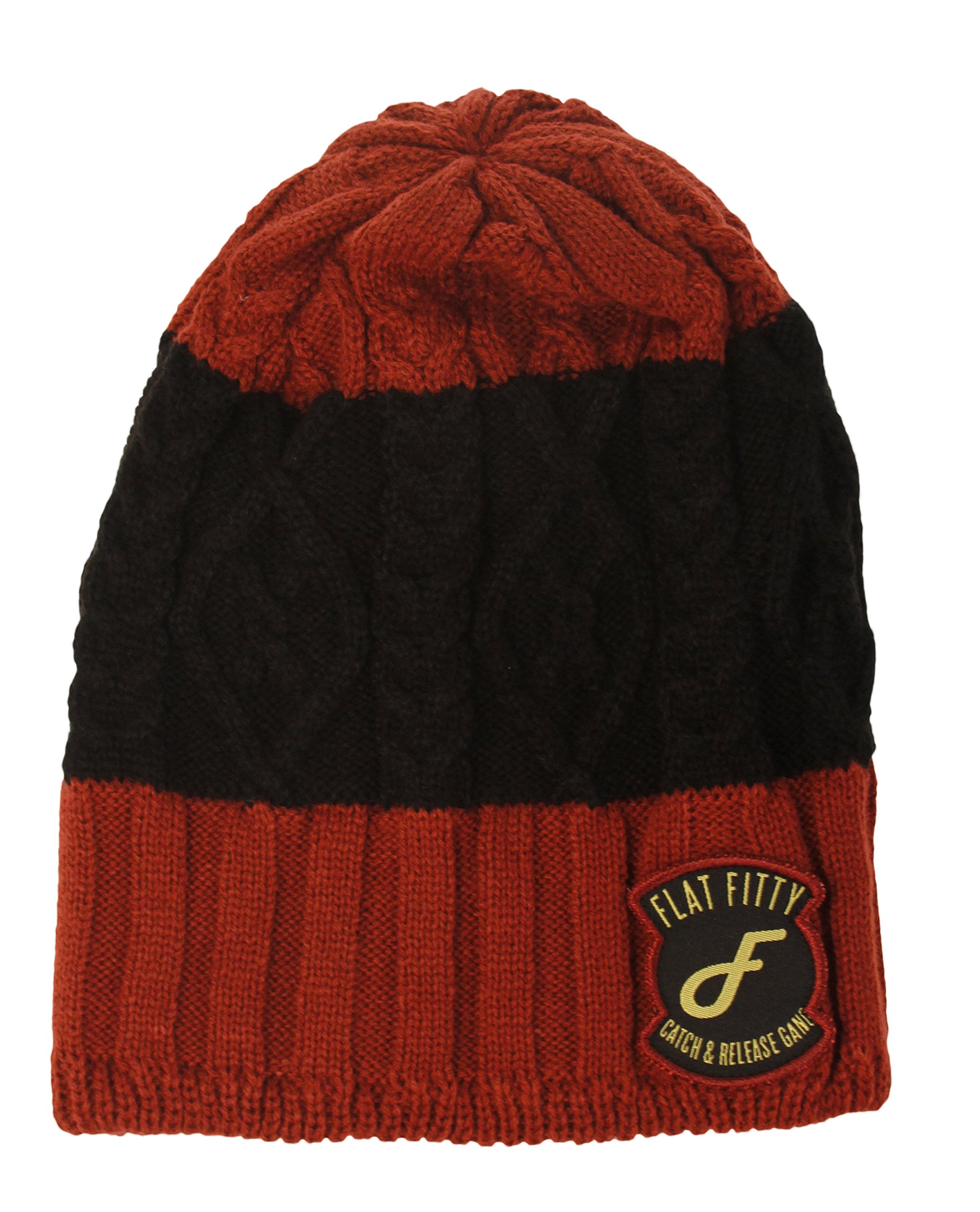 Catch & Release Gang Patched Stripe Skully Beanie Cap - One Size Fits All, Maroon/Black - Winter Warm Hat for Men & Women, Outdoor Activities & Streetwear Fashion