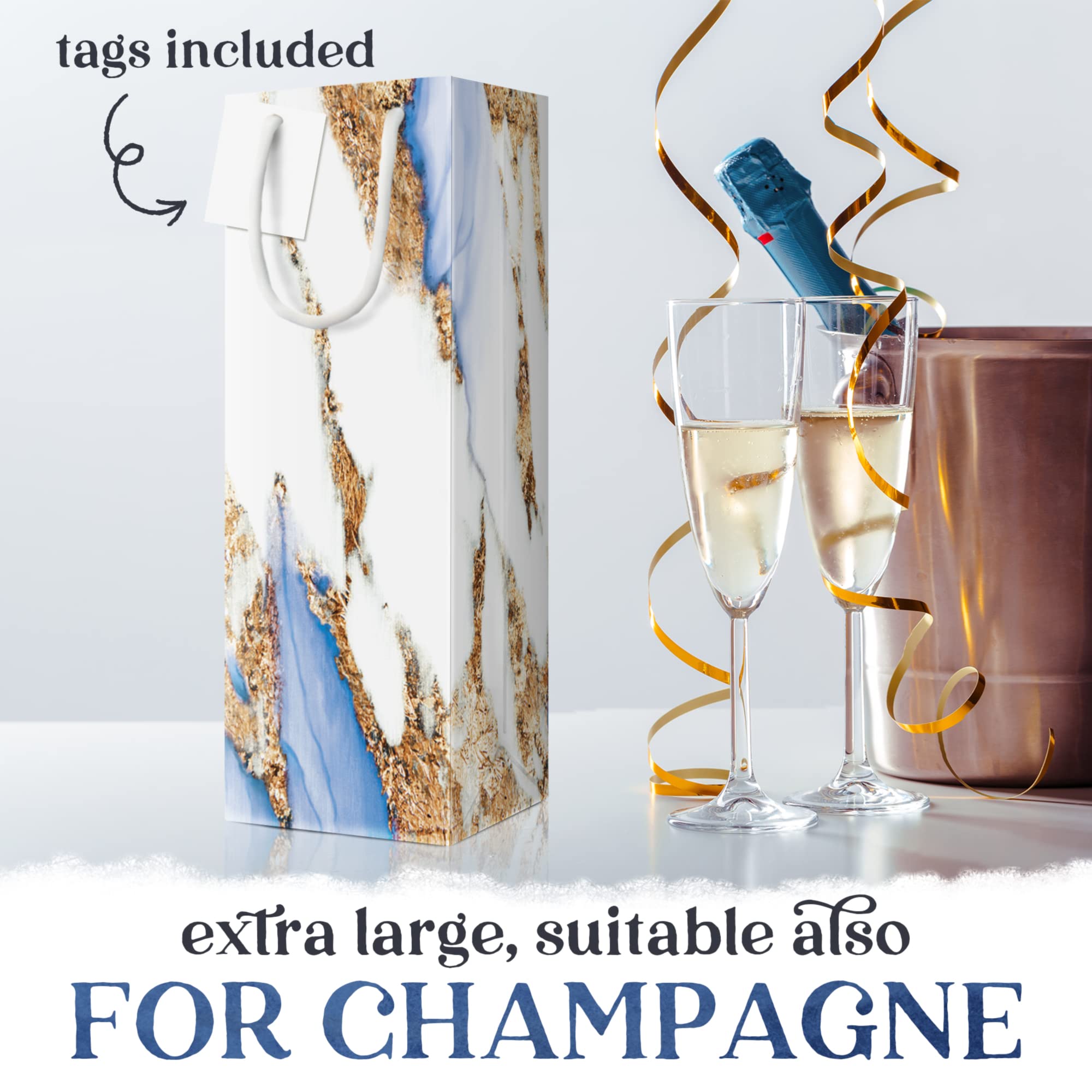 Luxury Marble Design Wine Bottle Gift Bags - Set of 12 Tall Elegant Wine Bags for Wedding, Anniversary & Holiday Gifting - Perfect for Champagne, Liquor & Wine Bottles