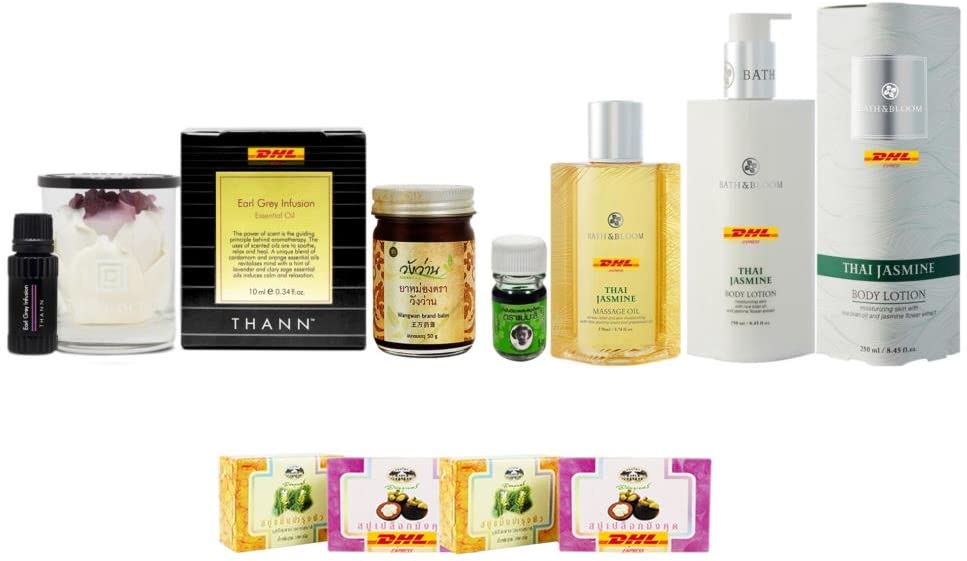 Thann Earl Gray Infusion Essential Oil & Thai Jasmine Body Set U-4284 | Aromatherapy Bath & Bloom Collection | Luxury Spa Gift Set for Relaxation & Self-Care | Perfect for Home Spa, Massage & Stress Relief