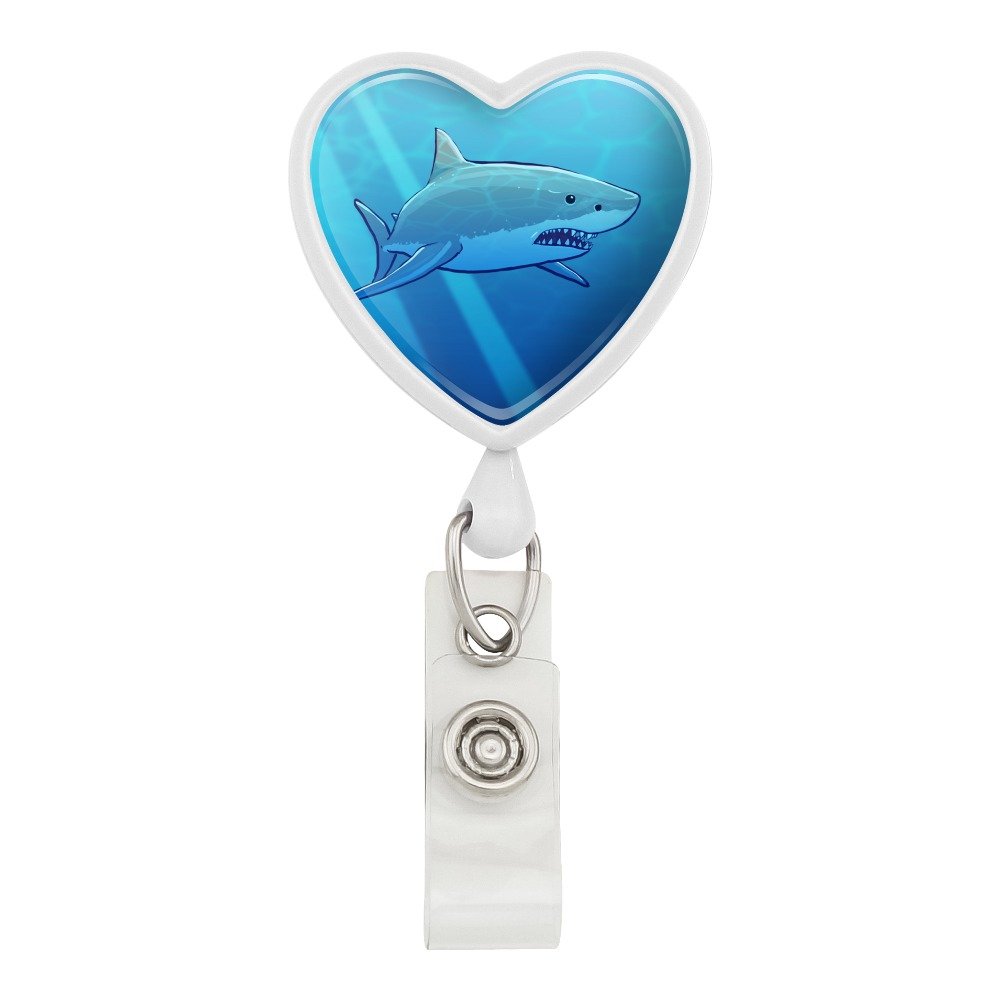 Realistic Great White Shark Heart Lanyard - Retractable Reel Badge Holder for ID Cards, Keys & Work Security - Perfect for Office, School, Events & Conventions