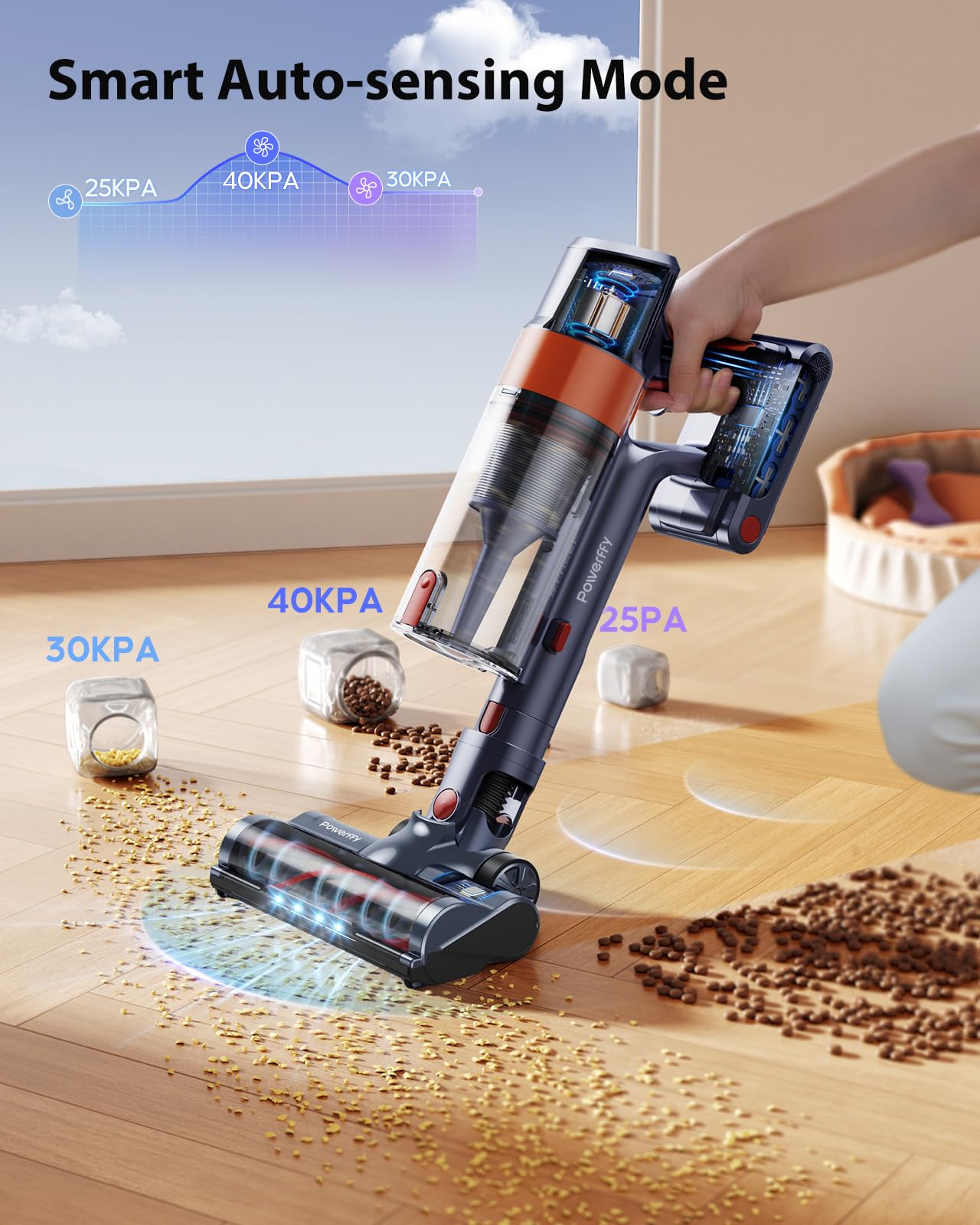 Powerful 450W Cordless Stick Vacuum Cleaner with 40KPA Suction, 55 Mins Runtime & 1.5L Dust Cup - Lightweight for Home, Carpet, Pet Hair & Hard Floors - Perfect for Quick Cleanups & Pet Owners