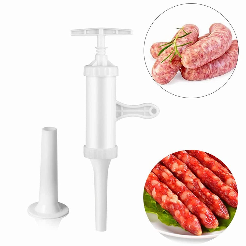 Hand Operated Sausage Stuffer with Pork & Mutton Intestine Funnels - Manual Meat Grinder & Salami Maker for Home Kitchen, BBQ, Camping & DIY Charcuterie