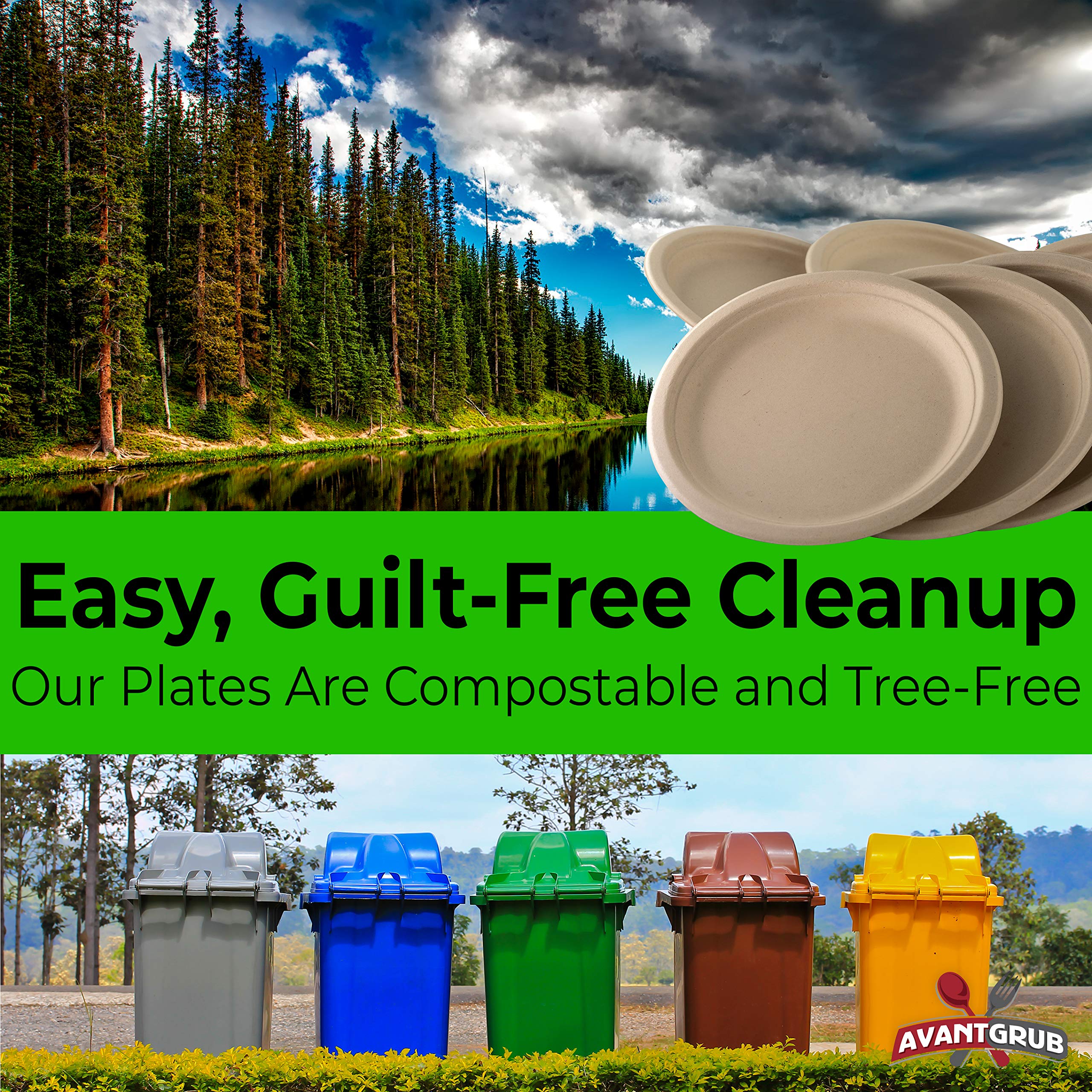 Avant Grub Pro-Grade Biodegradable 10 Inch Plates - Bulk Pack of 200 | Eco-Friendly Wheat Straw Compostable Dinnerware | Sturdy, Leakproof & Microwave Safe Plates for Parties, BBQs, Picnics & Catering Events