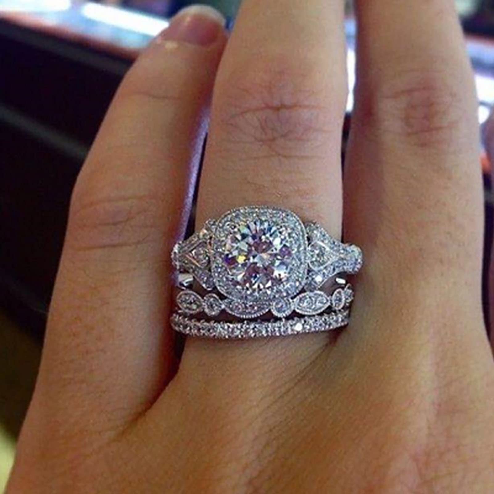 3Pcs Women's Rings Set - Elegant Shiny Wedding Bands for Engagement, Anniversary & Bridal Jewelry - Perfect Gift for Her, Girlfriend or Wife