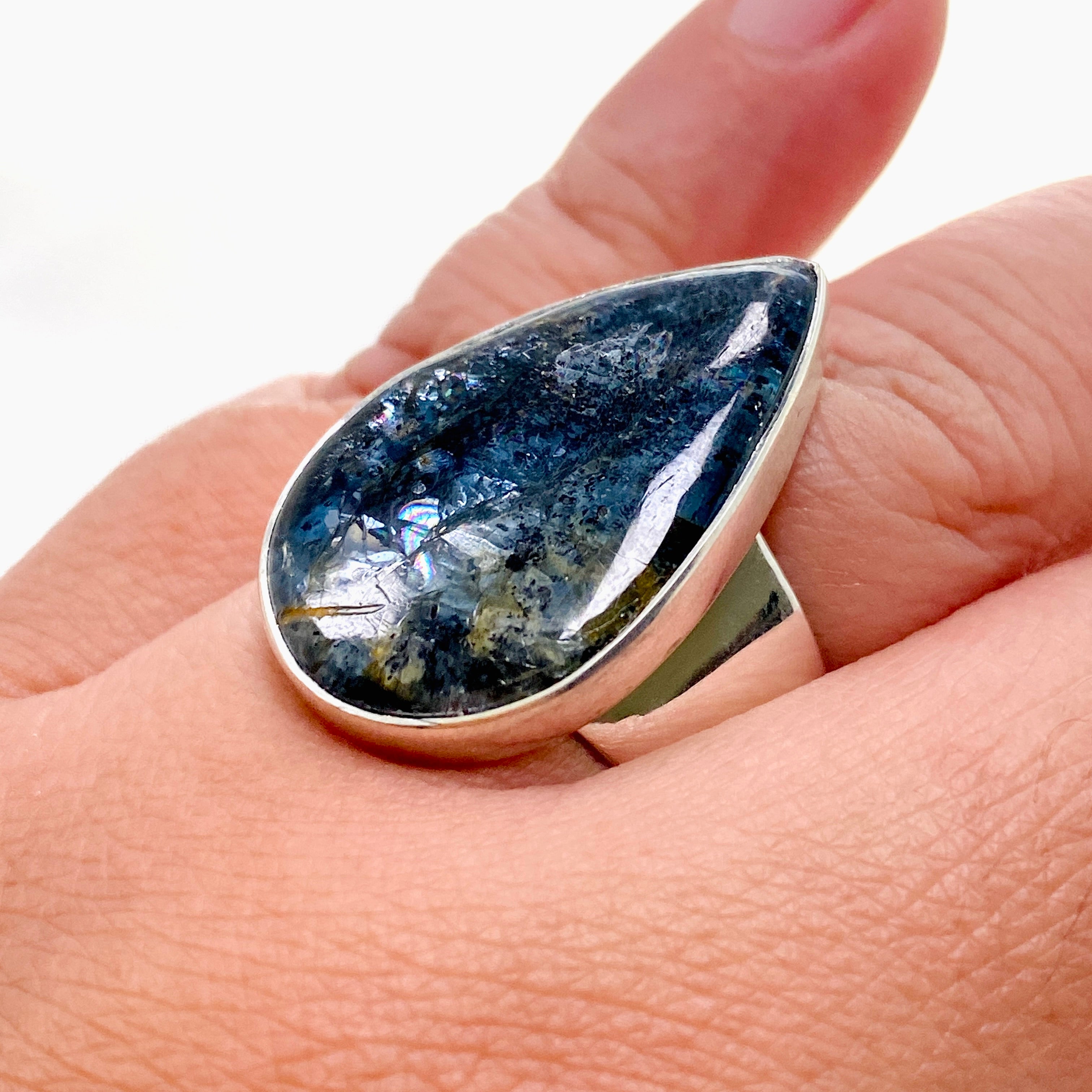 Blue Kyanite Teardrop Cabochon Ring - Size 11 - KRGJ3283 - Elegant Handmade Jewelry for Women - Perfect for Weddings, Parties & Everyday Wear