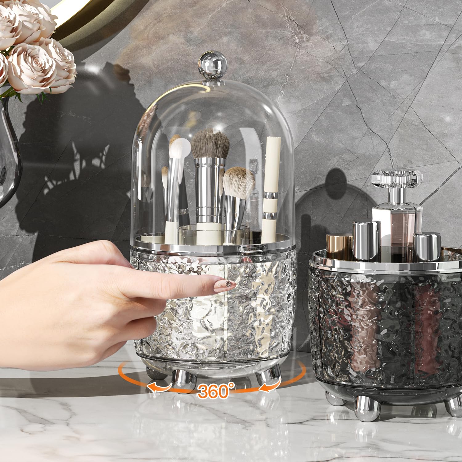 360° Rotating Makeup Brush Holder with Lid - Dustproof Cosmetic Organizer for Vanity | Clear Acrylic Makeup Brush Storage | Perfect Gift for Women, Girlfriend, Wife | Great for Home, Travel & Professional Makeup Artists