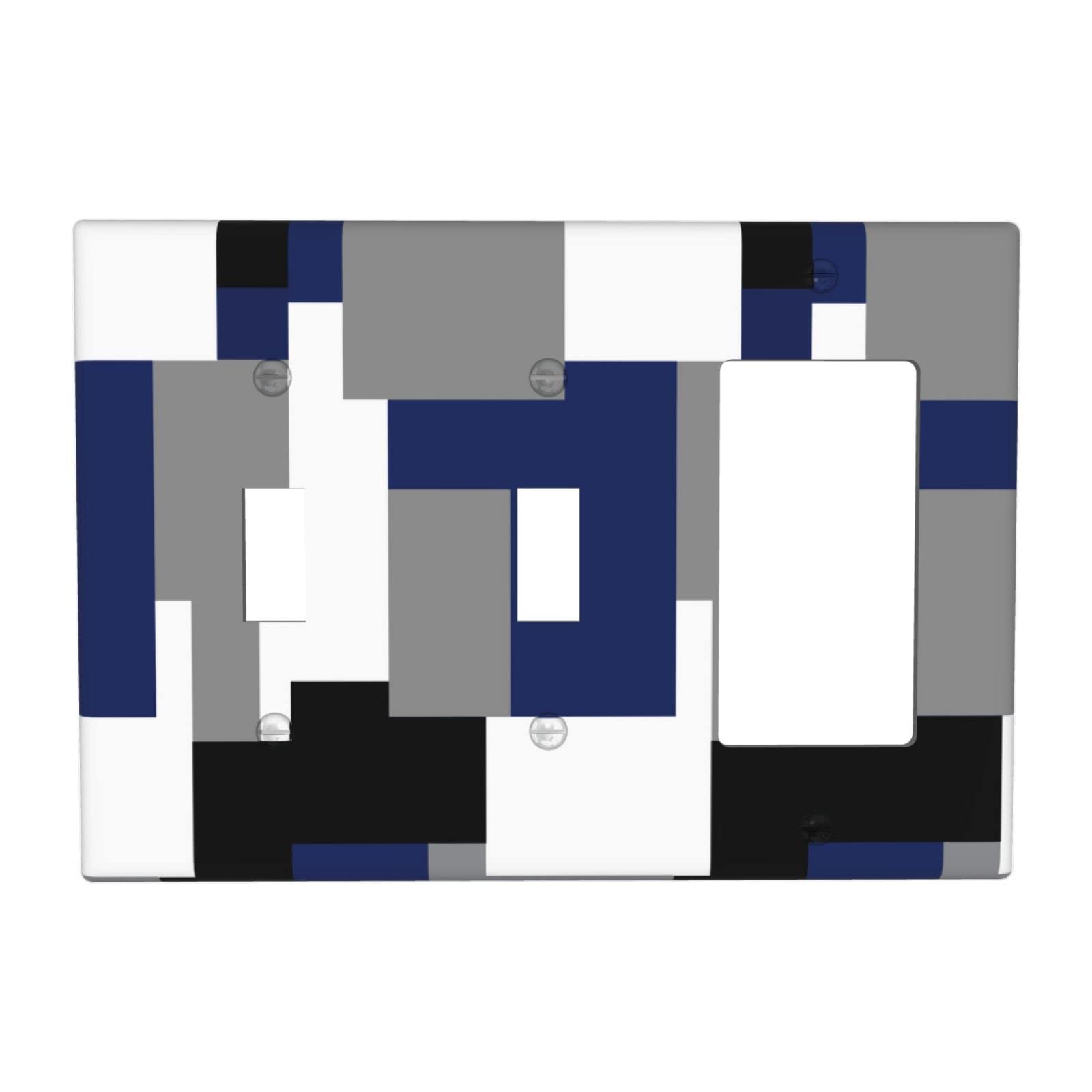 Abstract Blue Gray Light Switch Cover - 3 Gang Double Toggle Rocker Wall Plate (4.5