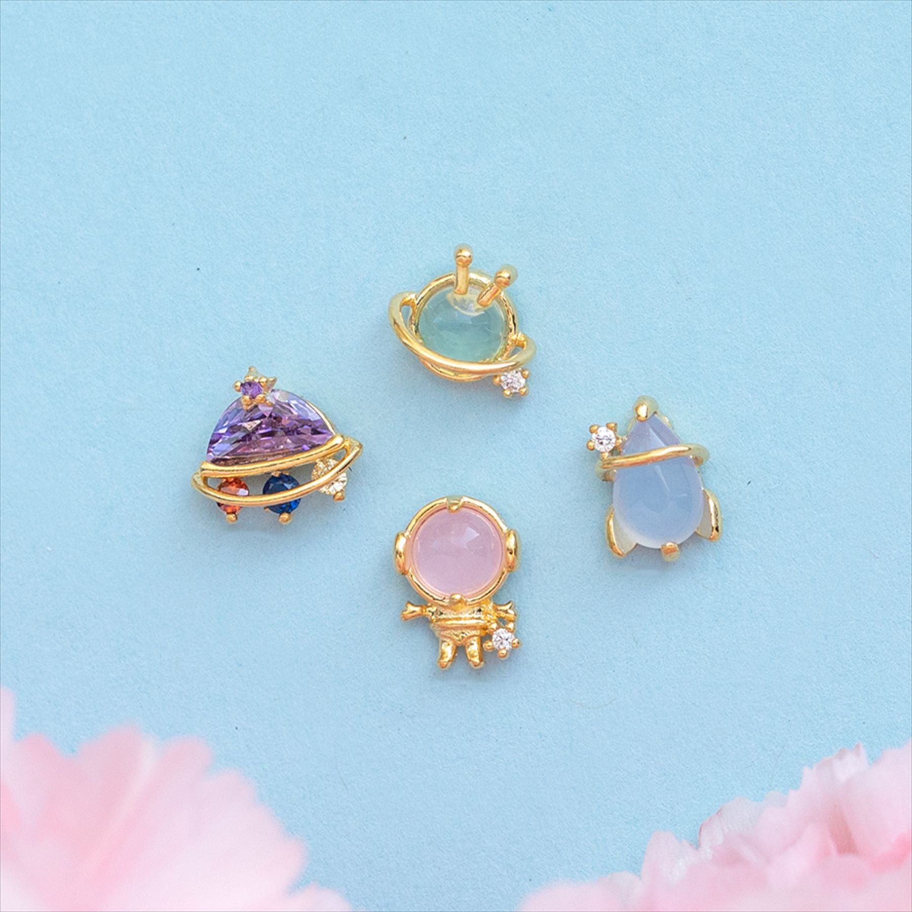 Creative Cartoon Outer Space Series Earrings Set - 4 Pc Stud Earrings for Women | Trendy Galaxy-Themed Jewelry for Daily Wear & Gift Giving