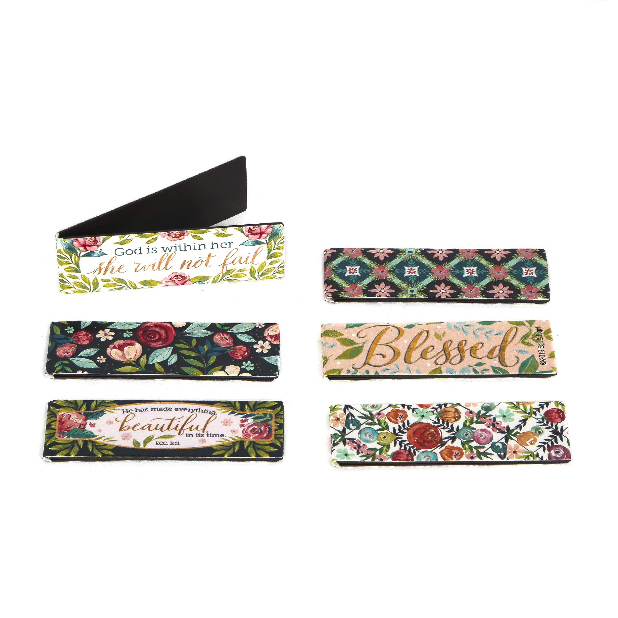 Salt & Light Blessed & Beautiful Feminine Magnetic Bookmarks Set of 6 - Perfect for Bible Study, Book Lovers & Gift Giving