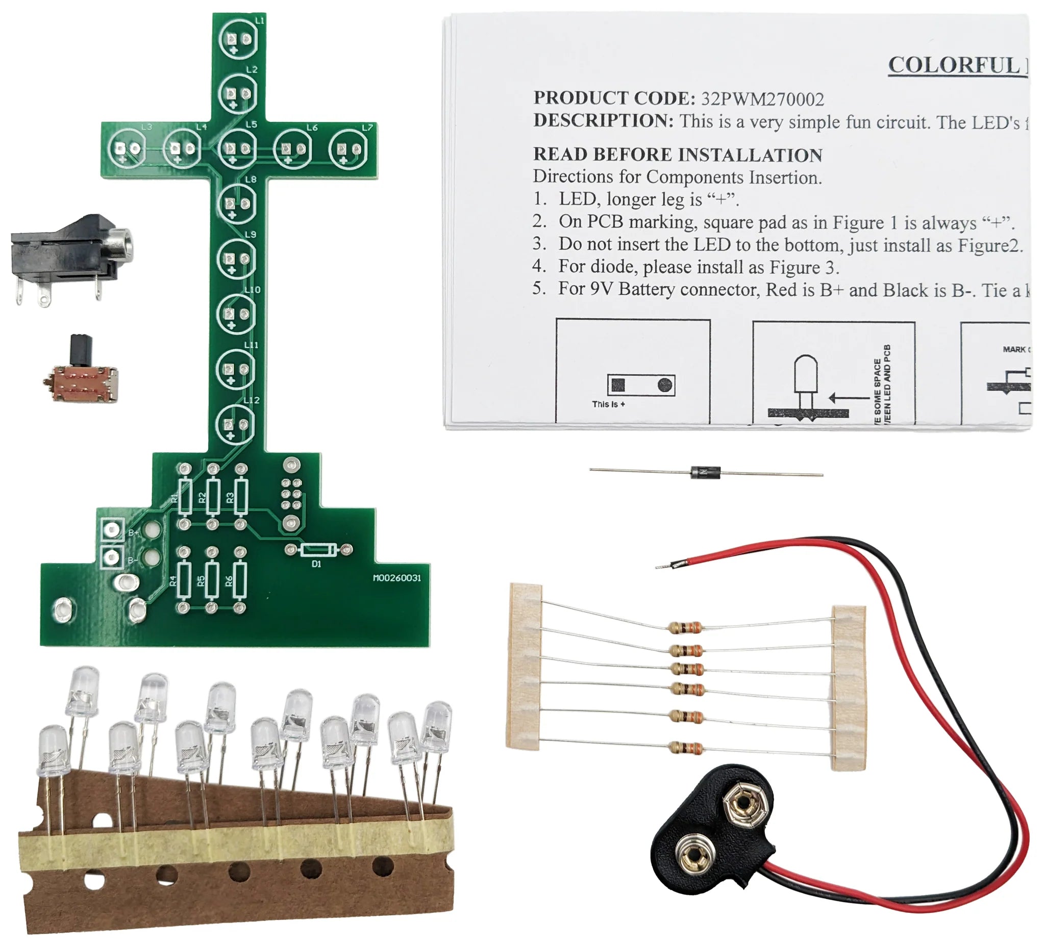 LED Soldering Practice Kit for Beginners - Colorful Flashing Cross DIY Electronics Project | STEM Learning, Hobbyist & Educational Use