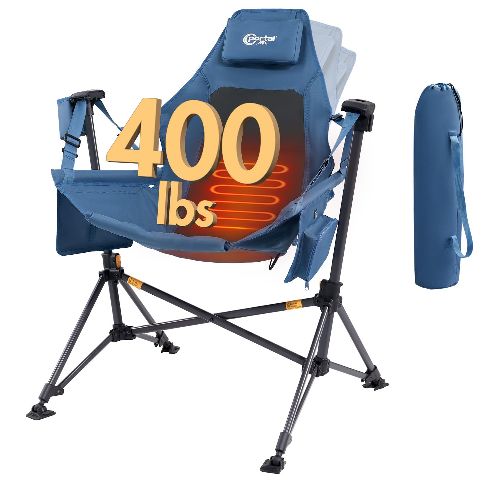 PORTAL Heated Hammock Camping Chair - Adjustable Outdoor Swinging Rocking Chair for Adults with Back Support & Height Adjustment - 400 lbs Weight Capacity - Perfect for Backyard, Patio, Beach & Camping (Blue)