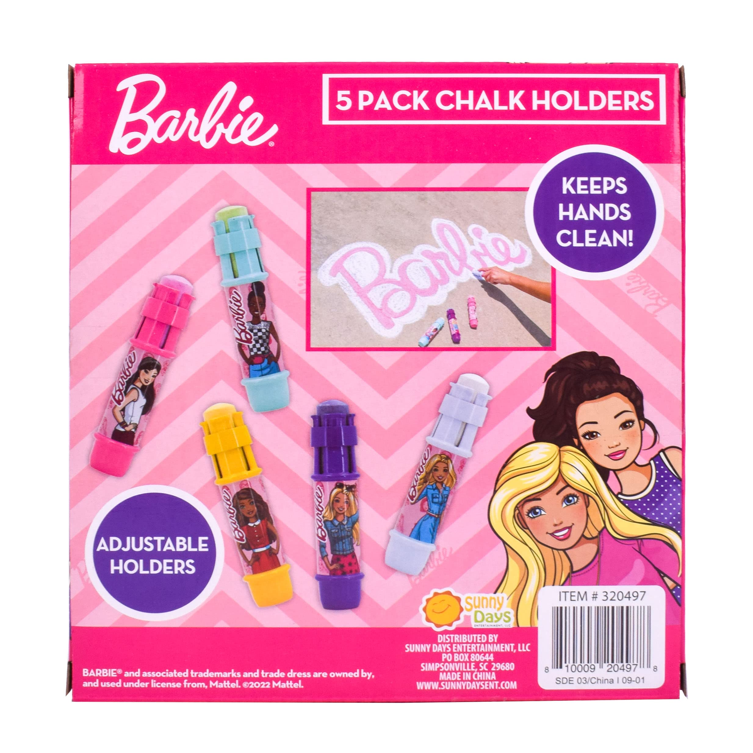 Barbie Jumbo Chalk Holders with 5 Chalk Sticks - Outdoor Drawing Toys for Kids | Perfect for Sidewalk Art, Playground Fun & Backyard Creativity | Sunny Days Entertainment