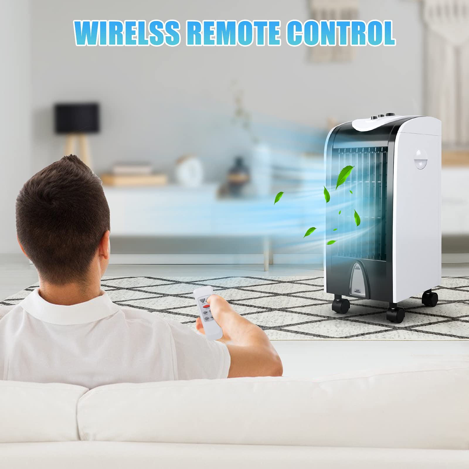 3-in-1 Portable Evaporative Air Cooler with Fan & Humidifier, Bladeless Quiet Cooling Machine, 3 Speeds for Home, Office, Dorms, Bedrooms, and Small Spaces