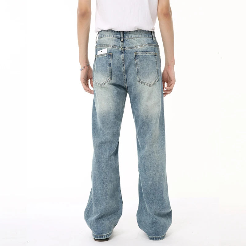 Stylish American Men's Denim Pants - Distressed Hole Design, Wide Leg & Straight Fit Casual Jeans for Men | Solid Color Chic Male Bottoms (9C6608) | Perfect for Streetwear, Everyday Fashion & Urban Outfits